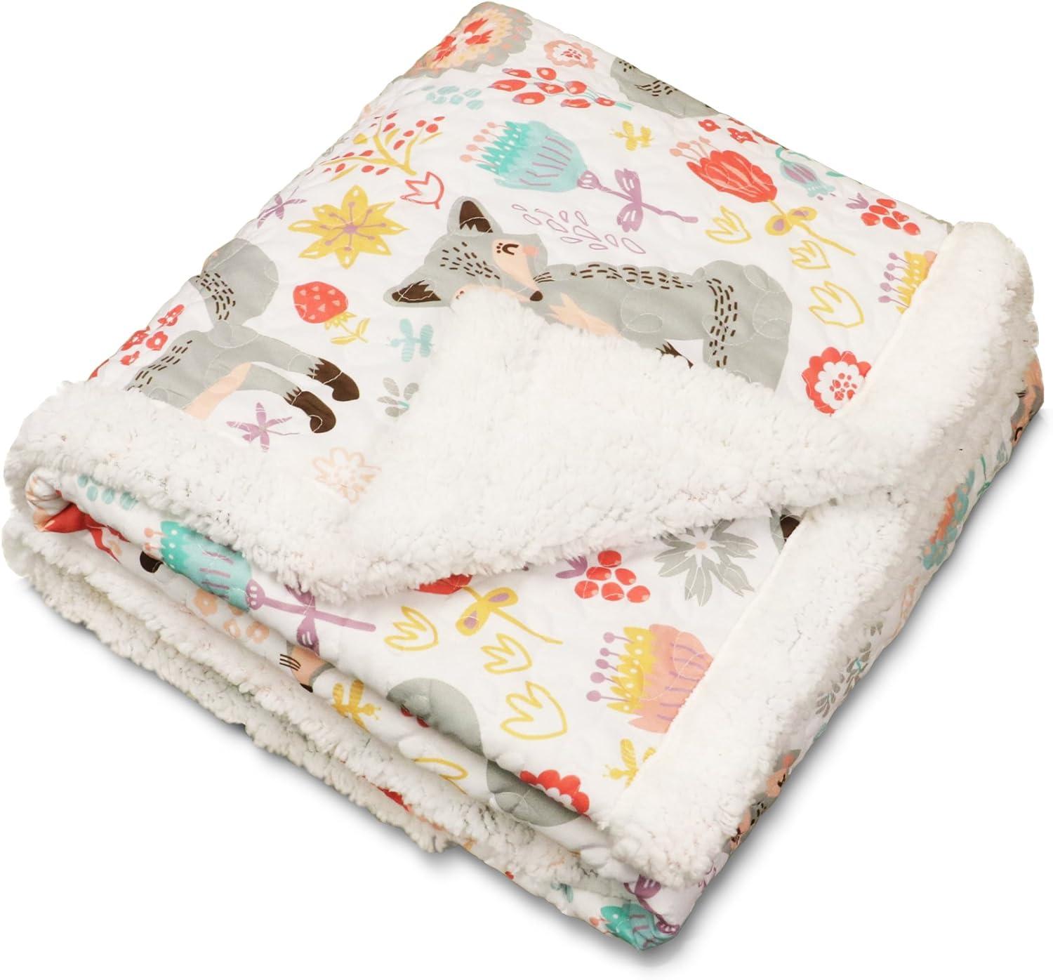 Pixie Fox Gray and Pink Twin-Size Reversible Sherpa Fleece Throw