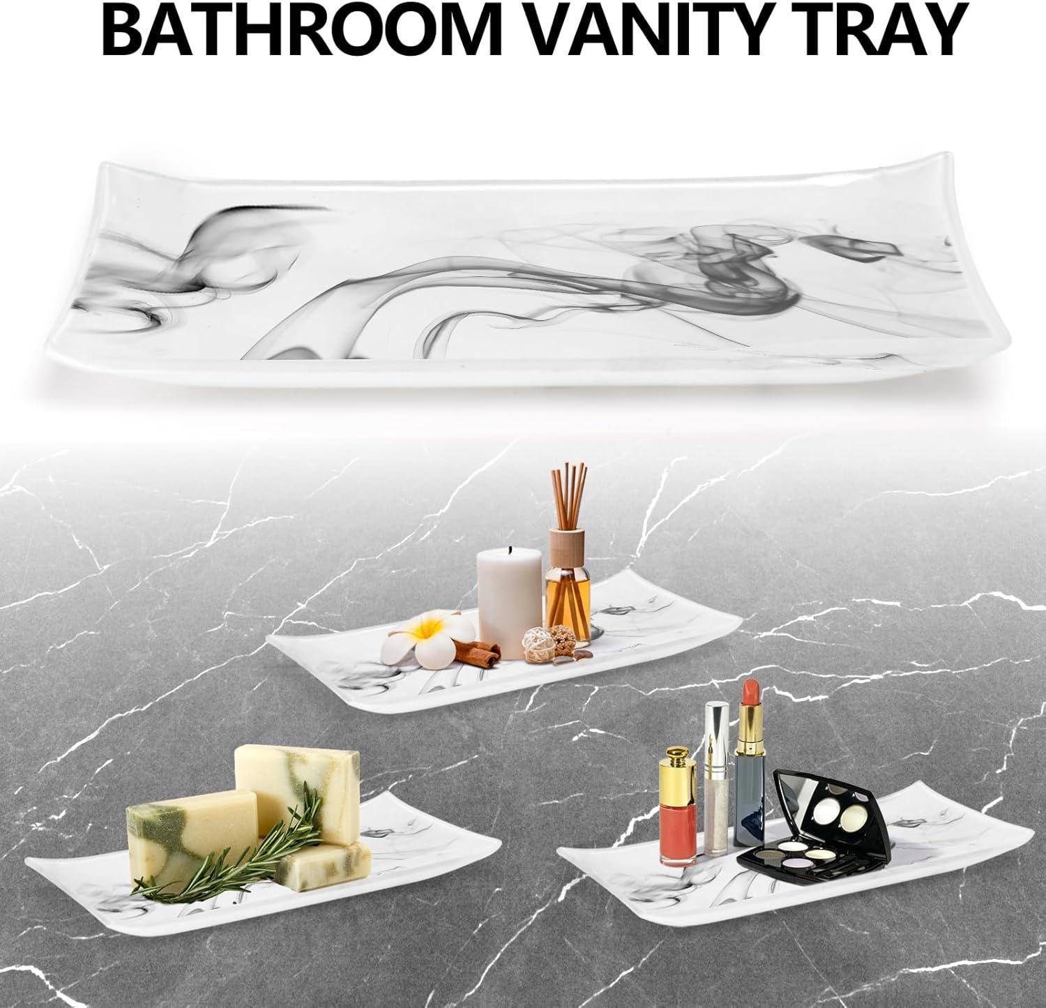 Haturi Bathroom Accessories Set, 4 Pcs Marble Look Sets Soap Dispenser & Toothbrush Holder Counter Top Restroom Apartment Decor Stuff, Glass Kits, Gift for Women and Men, Ink White