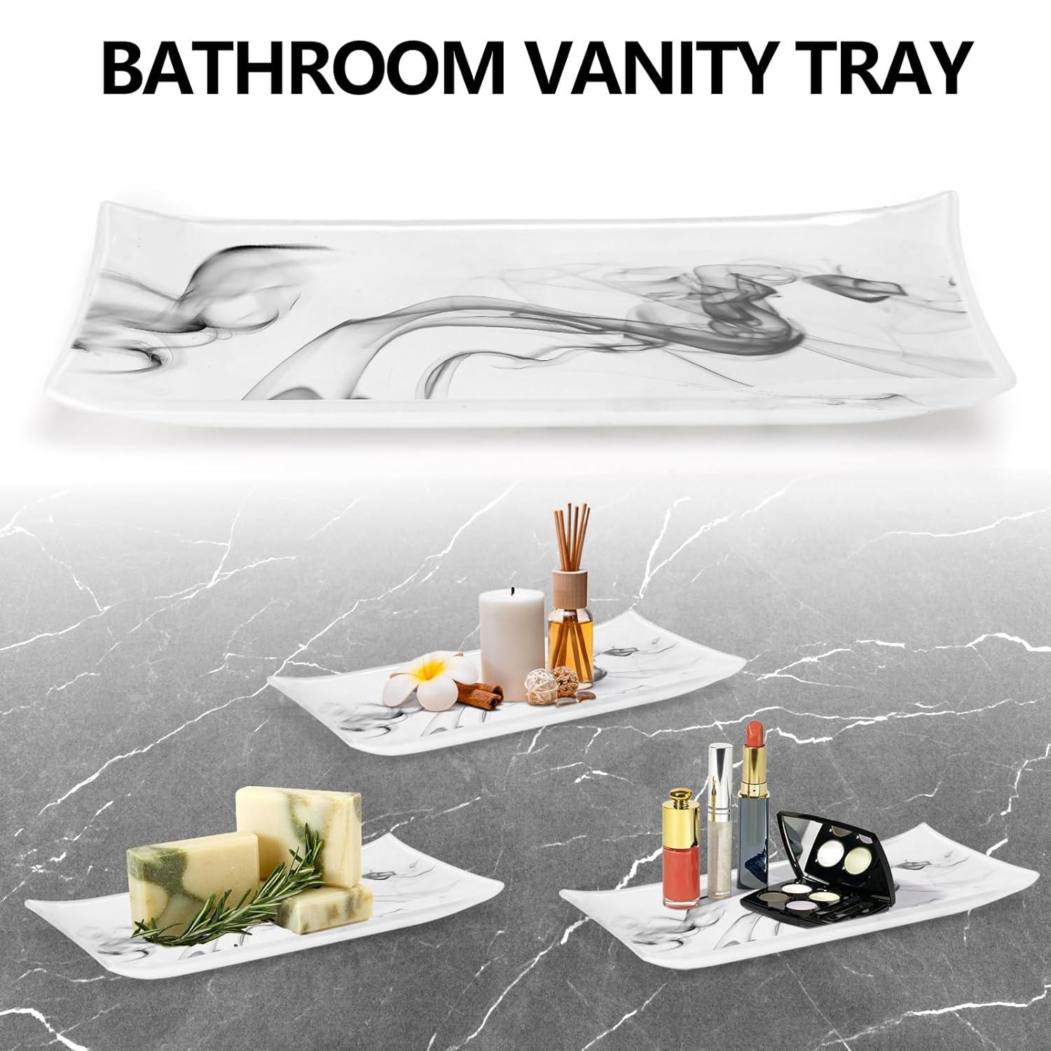 Haturi Bathroom Accessories Set, 4 Pcs Marble Look Sets Soap Dispenser & Toothbrush Holder Counter Top Restroom Apartment Decor Stuff, Glass Kits, Gift for Women and Men, Ink White