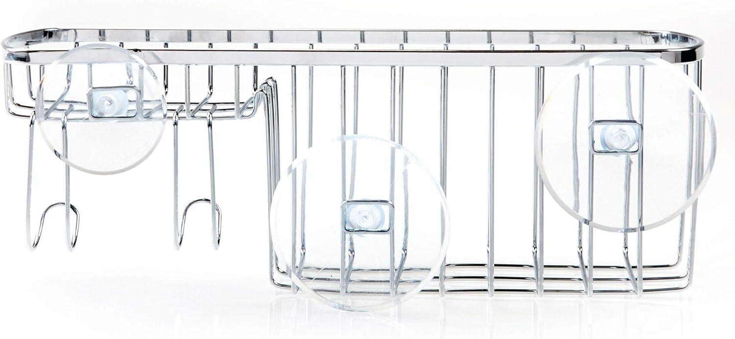 iDesign Gia Polished Stainless Steel Bathroom Suction Combo Organizer Basket - 11" x 4.25" x 4"