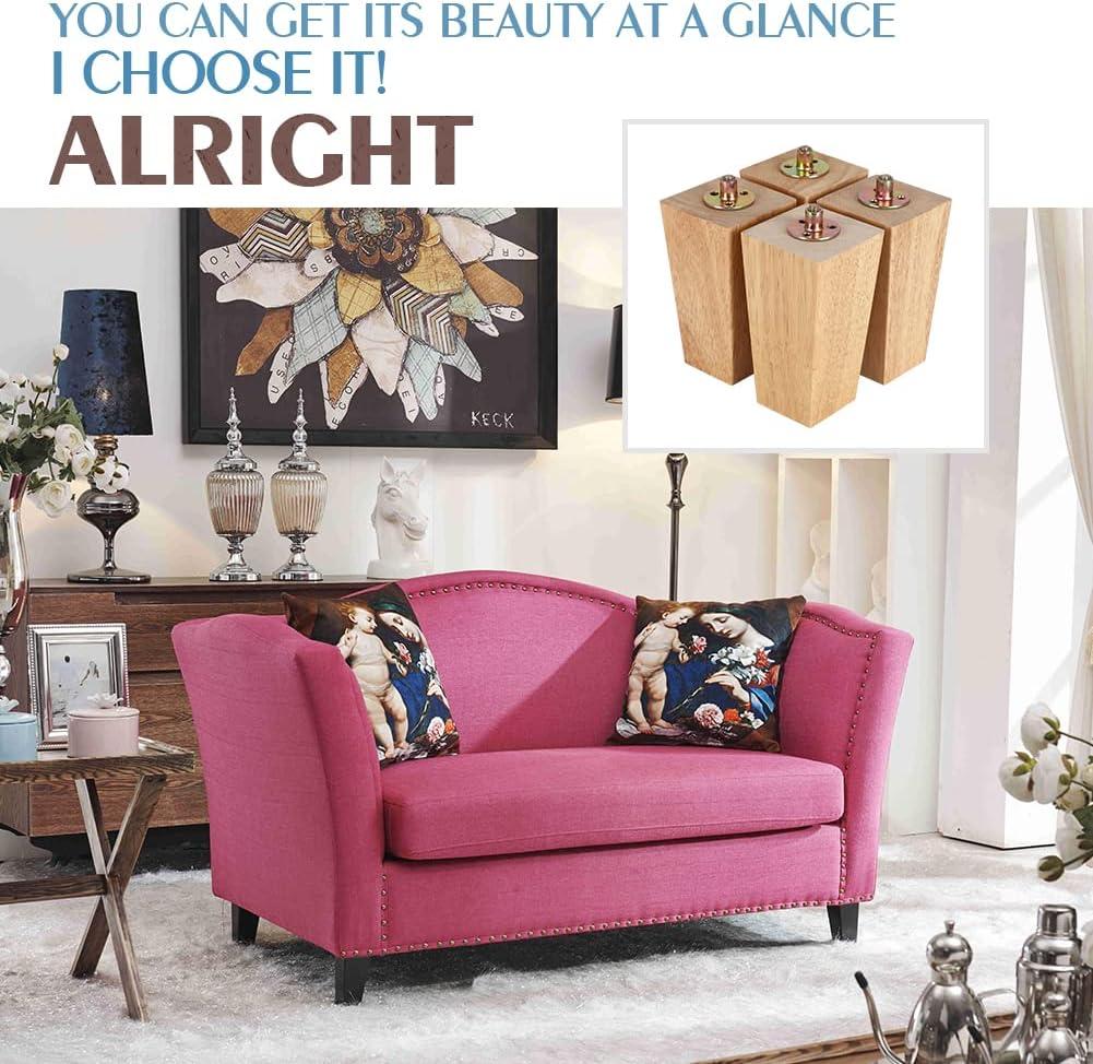 6 Inch Wood Furniture Legs, Wooden Couch Sofa Leg Feet Set of 4, Mid-Century Modern Black Square Replacement Legs for Sectional Nightstand Armchair Recliner Table Dresser Sideboard