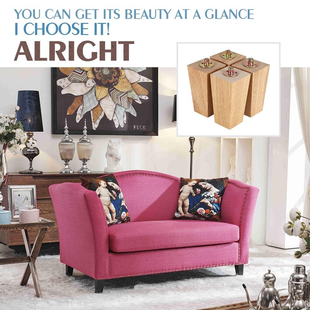 6 Inch Wood Furniture Legs, Wooden Couch Sofa Leg Feet Set of 4, Mid-Century Modern Black Square Replacement Legs for Sectional Nightstand Armchair Recliner Table Dresser Sideboard