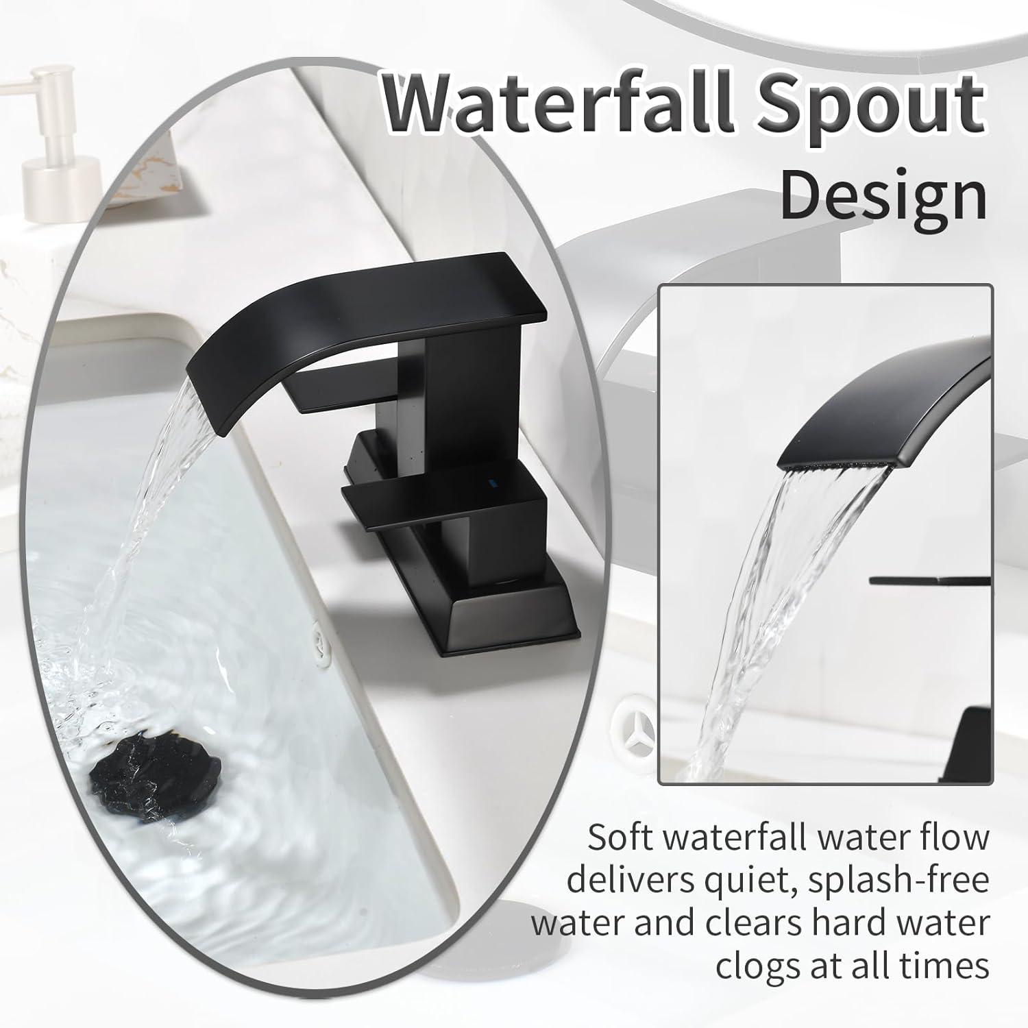 Matt Black Bathroom Sink Faucet 4 inch Bathroom Faucets for Sink 2-Handle Faucet with Pop-up Drain Vanity Faucet Modern