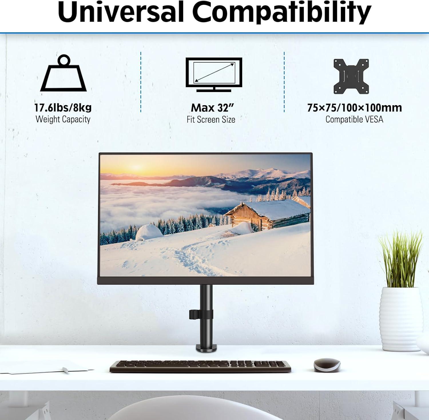 Adjustable Black Steel Single Monitor Desk Mount for 13-32 Inch Screens