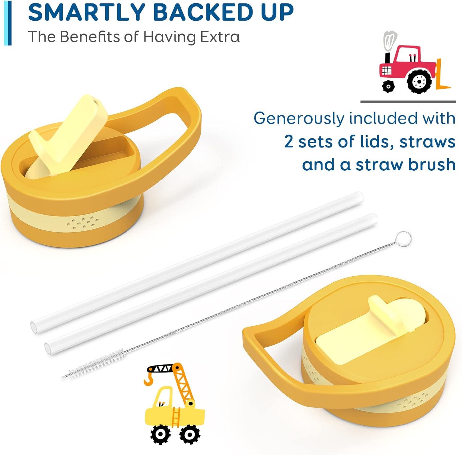 Buzio Insulated Water Bottle with Straw for Kids, 2 Lids Double Vacuum Metal Water Bottle, 14 Ounce, Blue Shark