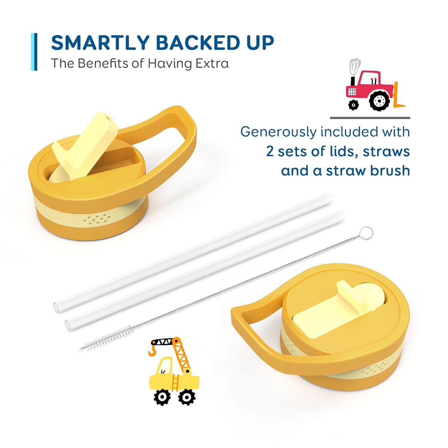 Buzio Insulated Water Bottle with Straw for Kids, 2 Lids Double Vacuum Metal Water Bottle, 14 Ounce, Blue Shark