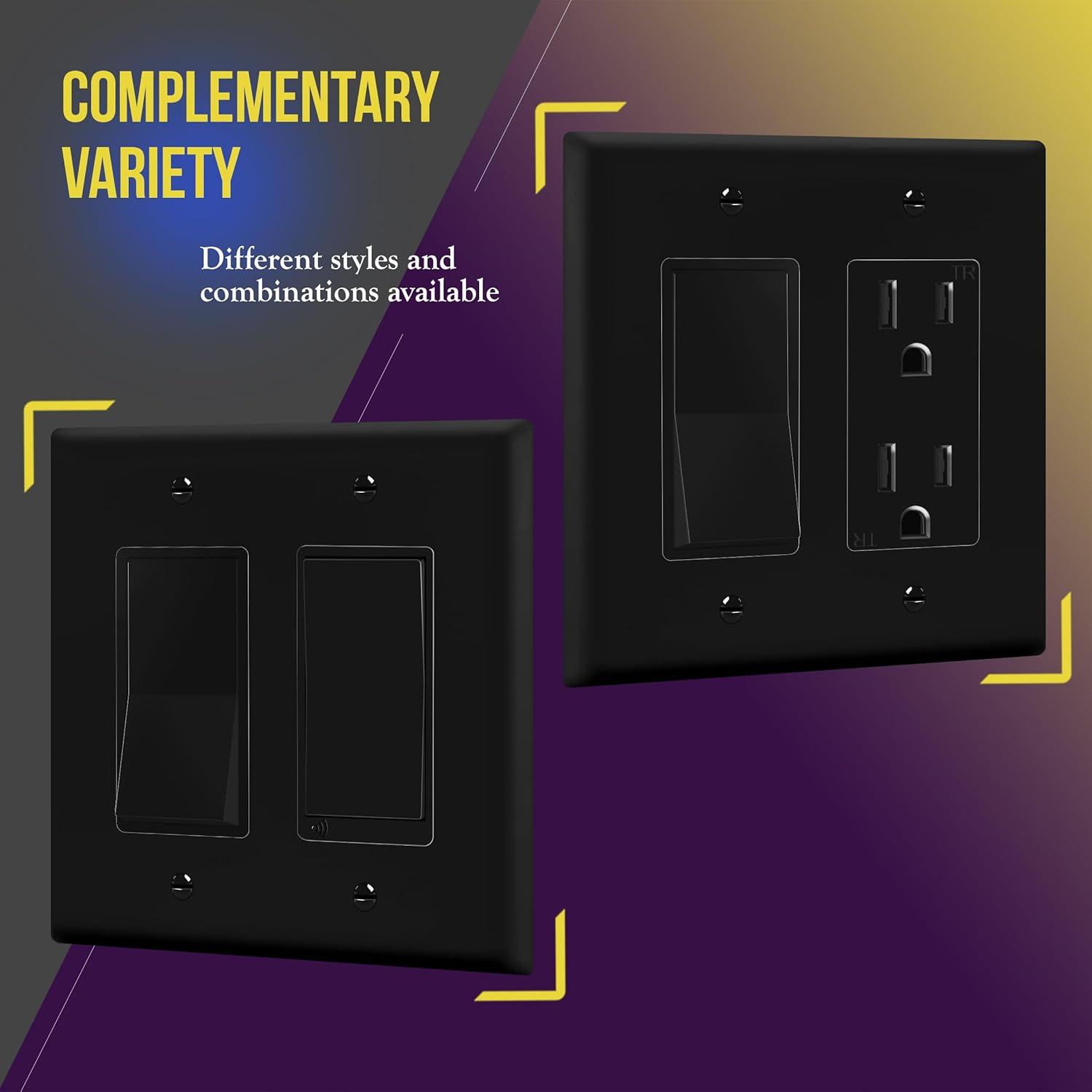 Black Gloss Polycarbonate 2-Gang Wall Plate