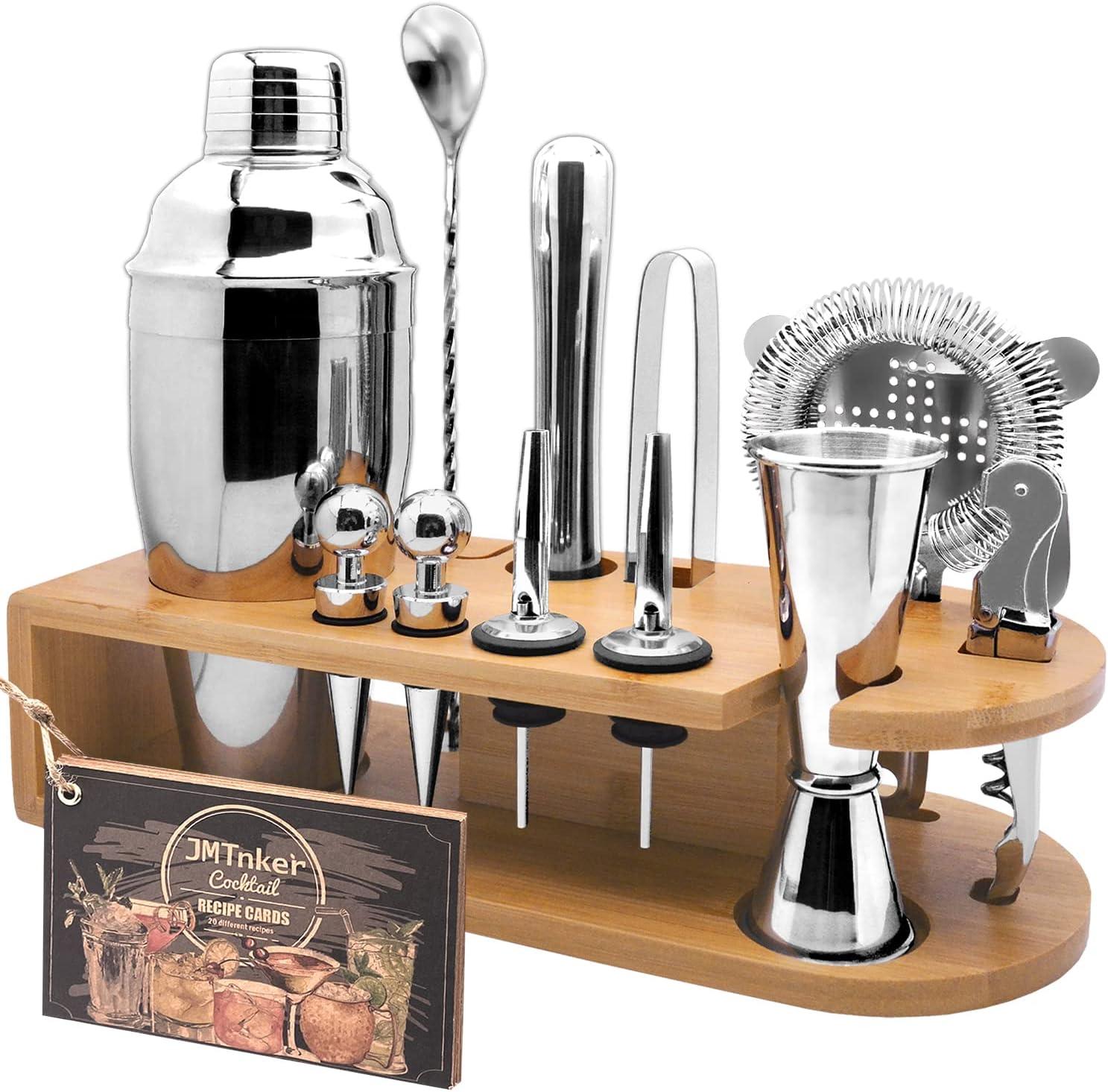 Stainless Steel Cocktail Shaker Set with Bamboo Stand