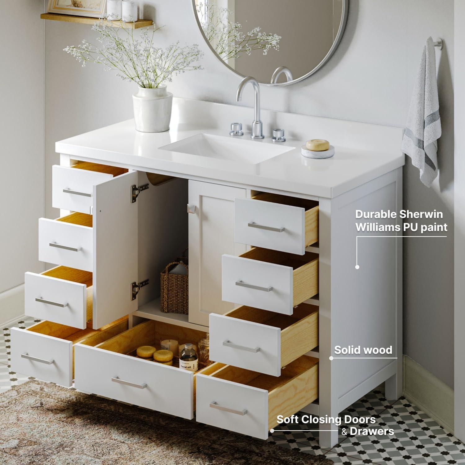 Ariel A049s-Bc Cambridge 48" Single Free Standing Vanity Cabinet Only - White