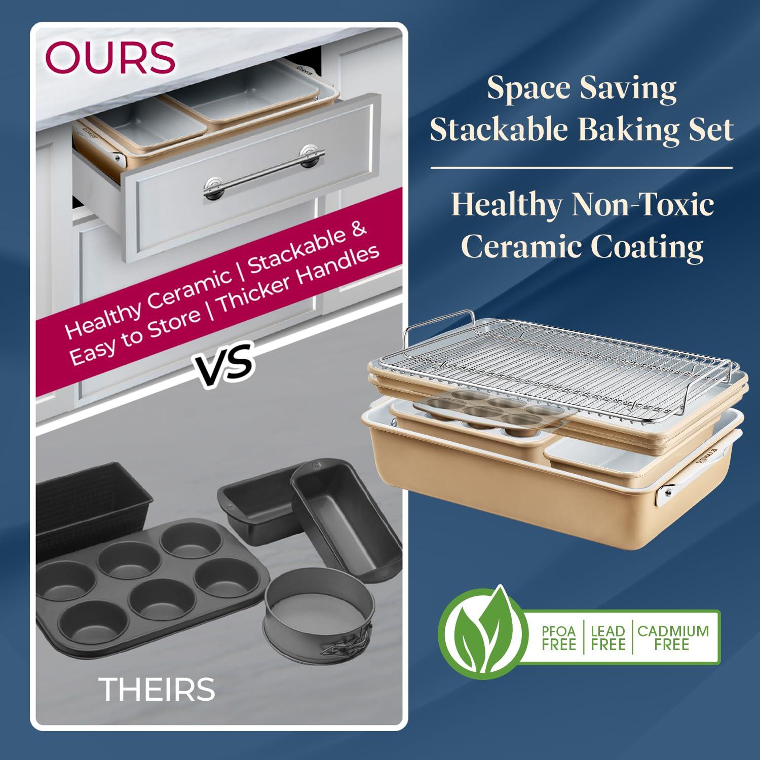 Bakken Swiss 8-Piece Stackable Bakeware Set - Ceramic Non-Stick Coating - GOLD