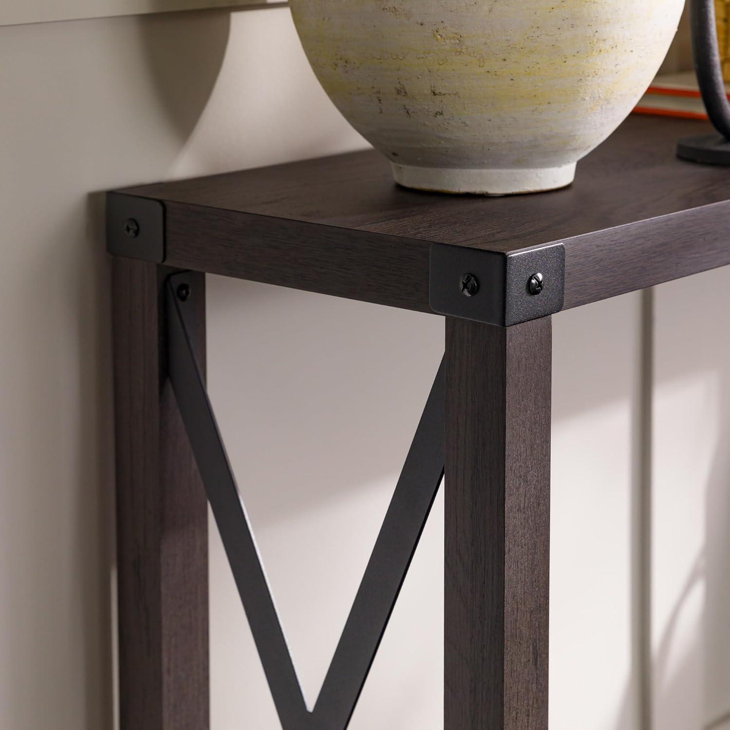 Farmhouse Metal-X Entry Table with Lower Shelf in Sable Gray