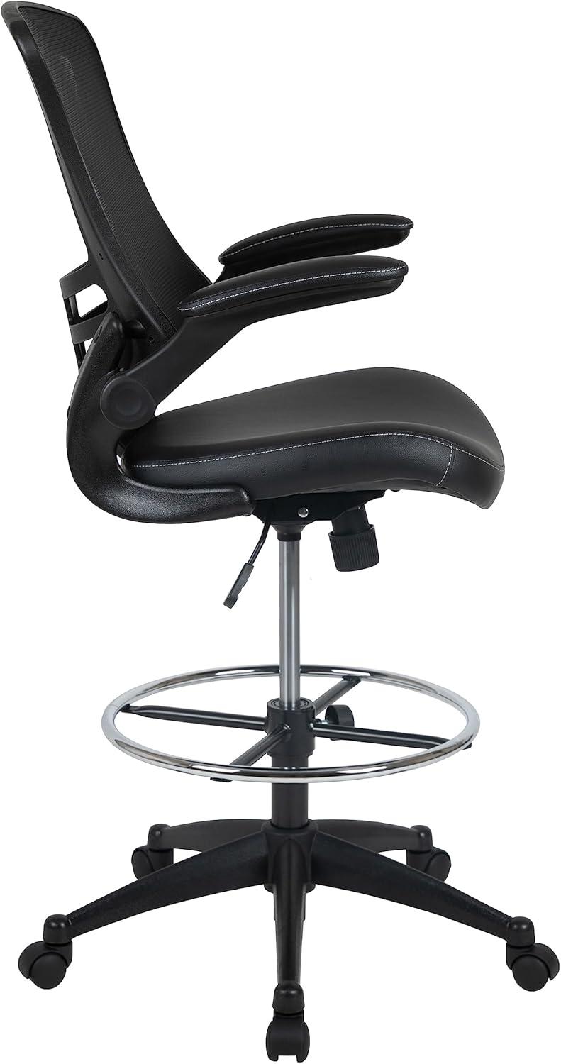 Flash Furniture Mid-Back Mesh Ergonomic Drafting Chair with Adjustable Foot Ring and Flip-Up Arms