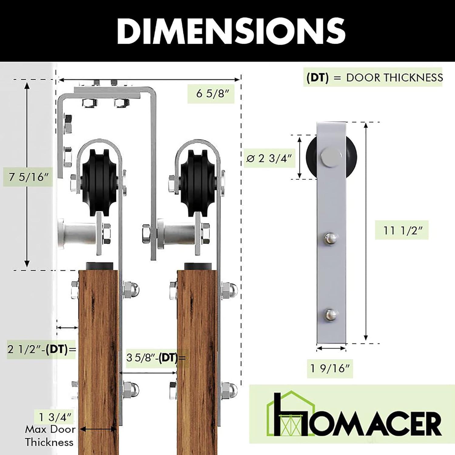 Homacer Brushed Nickel Double Track U-Shape Bypass Sliding Barn Door Hardware Kit, for Two/Double Doors, 7.5ft Long Flat Track, Spoke Wheel Design Roller, Heavy Duty, for Interior & Exterior Use