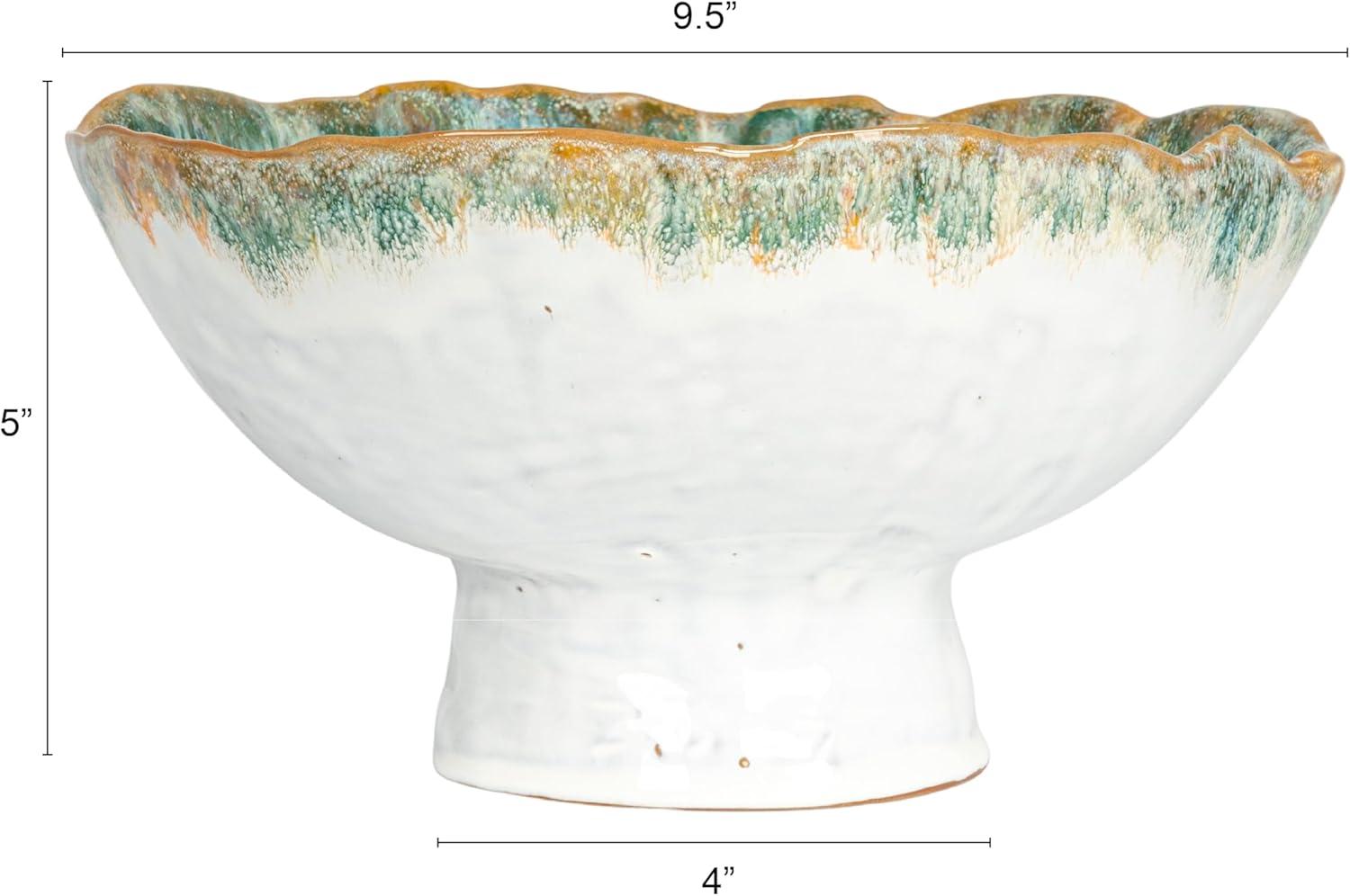 Green and Brown Speckled Stoneware Bowl with Stand