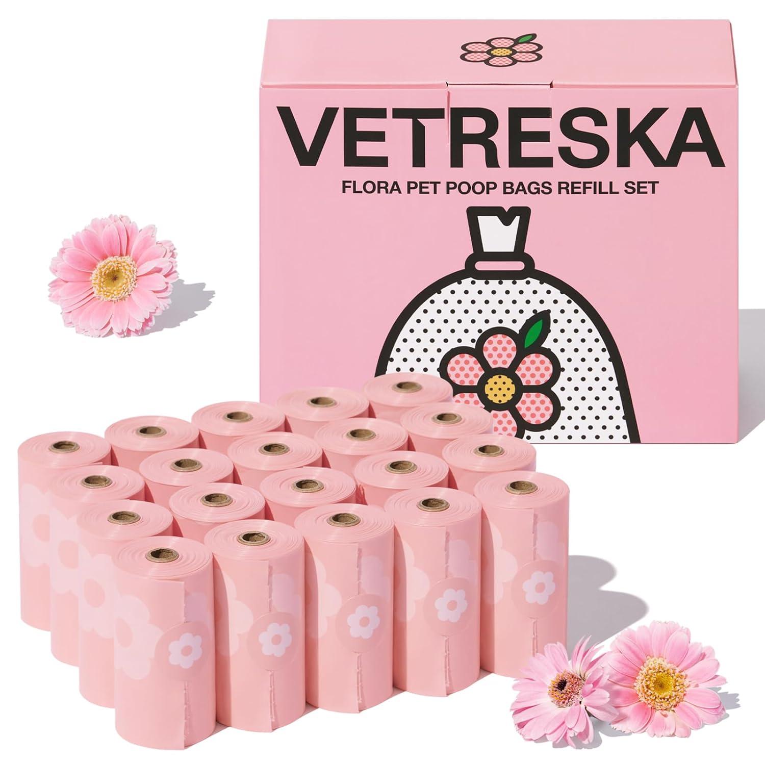 VETRESKA Dog Poop Bags Lavender Scented Pet Waste Bags Leak Proof & Extra Thick Waste Bags for Dog Walking and Cat Litter 300 Counts 20 Refill Rolls 9 * 13 inches C21