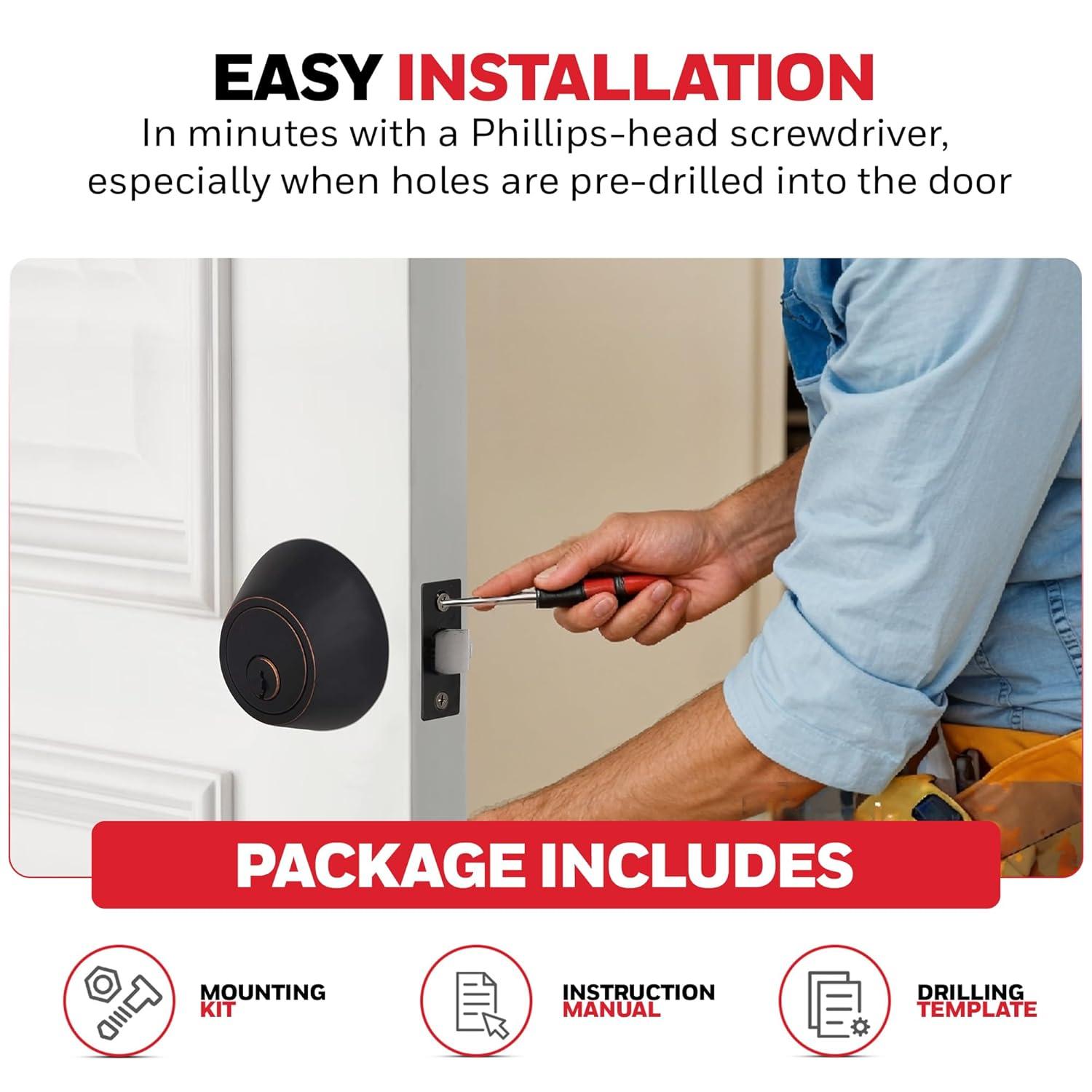 Honeywell Single Cylinder Deadbolt Door Lock, Oil Rubbed Bronze