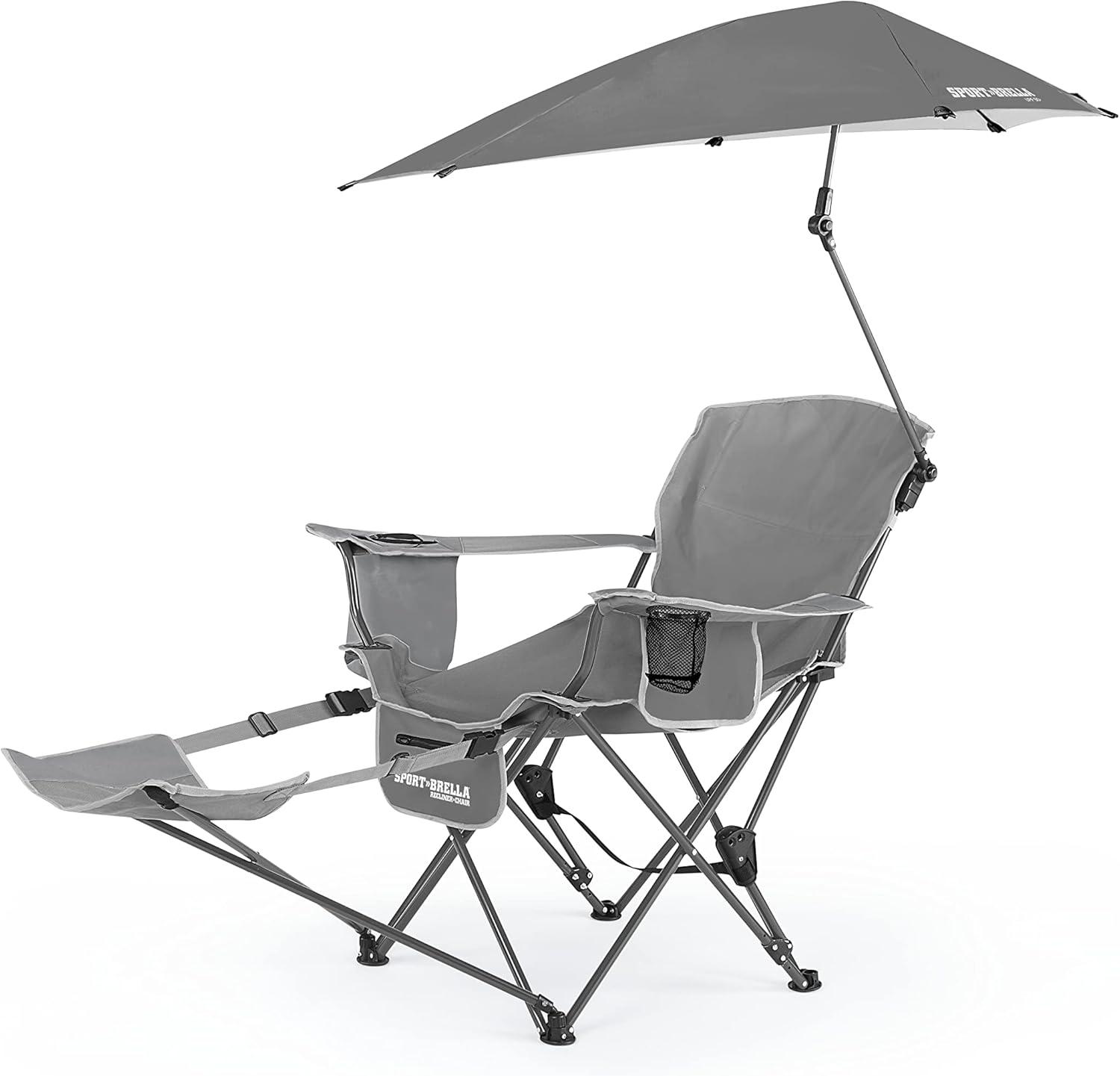 Sport-Brella Grey Camping Chair, with Clamp-On Sun Shade