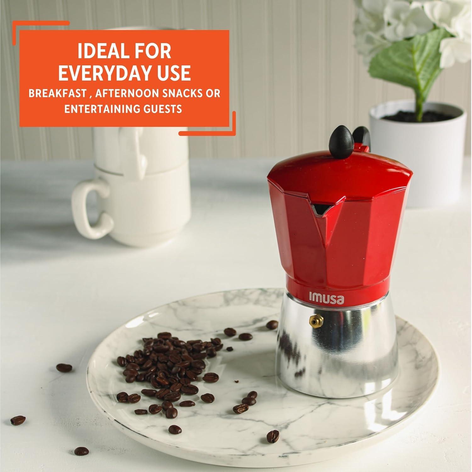 IMUSA New 3 Cup Traditional Espresso Stovetop Coffeemaker, Red
