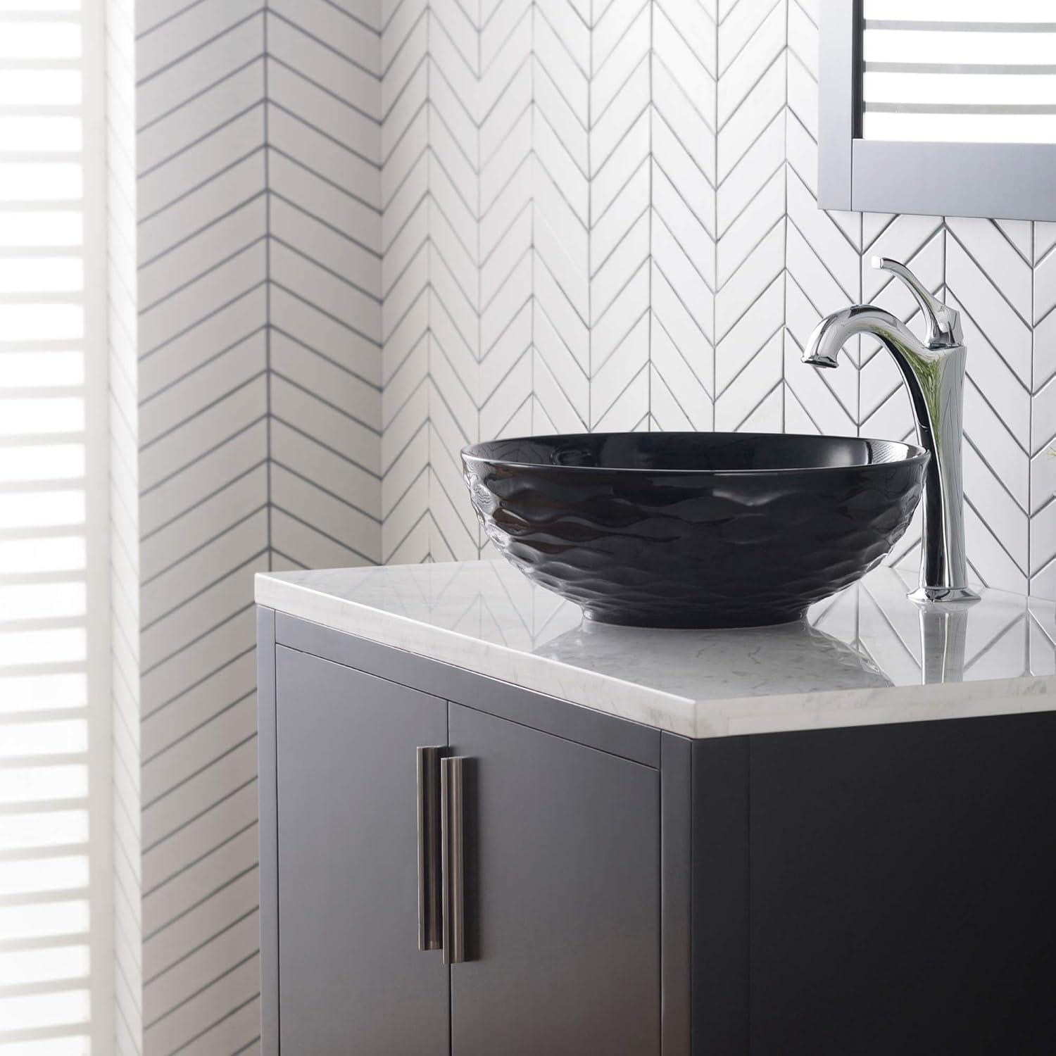 KRAUS Viva Thin Porcelain Ceramic Vessel Bathroom Sink with Pop-Up Drain