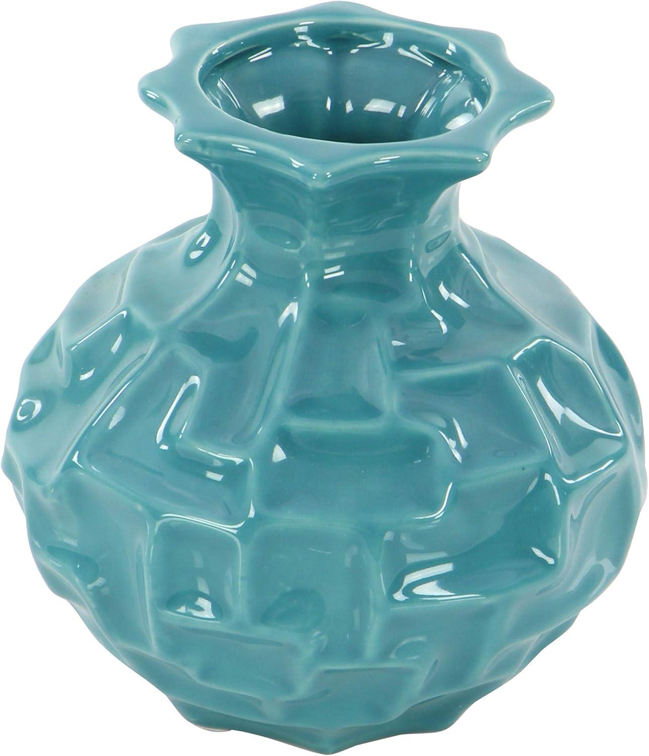 DecMode 6"W, 6"H Blue Ceramic Vase with Varying Patterns, Set of 3