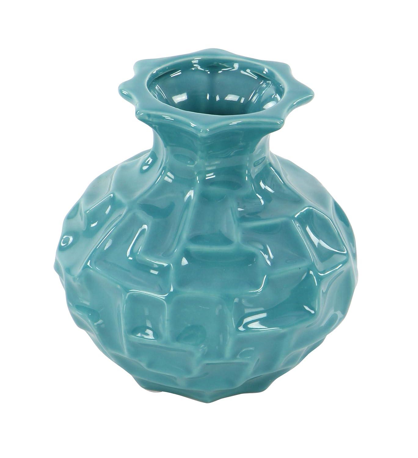 DecMode 6"W, 6"H Blue Ceramic Vase with Varying Patterns, Set of 3