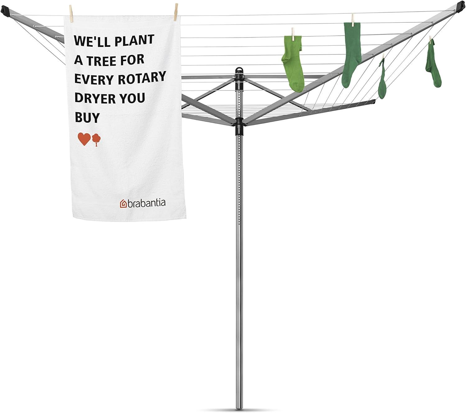 Brabantia Adjustable Gray Steel Outdoor Rotary Clothesline with Accessories