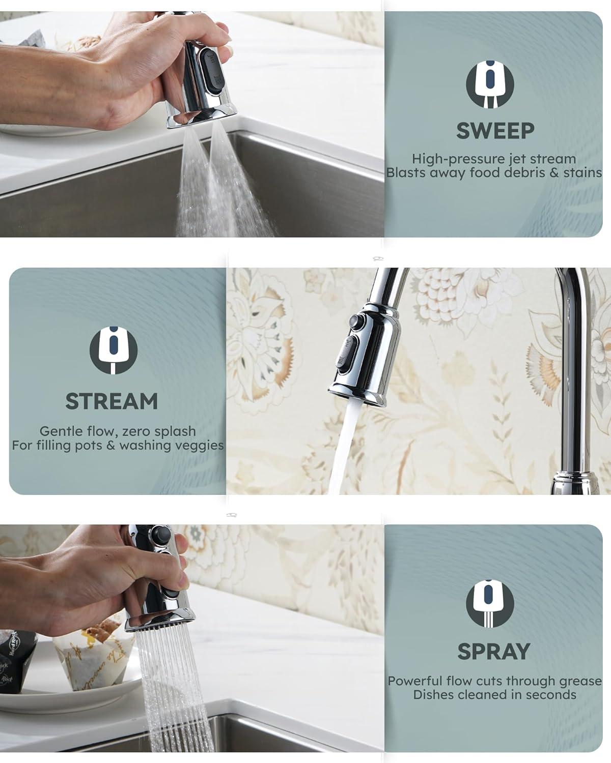 WOWOW WOWOW Pull Down Kitchen Faucet with Soap Dispenser 2310101C-S