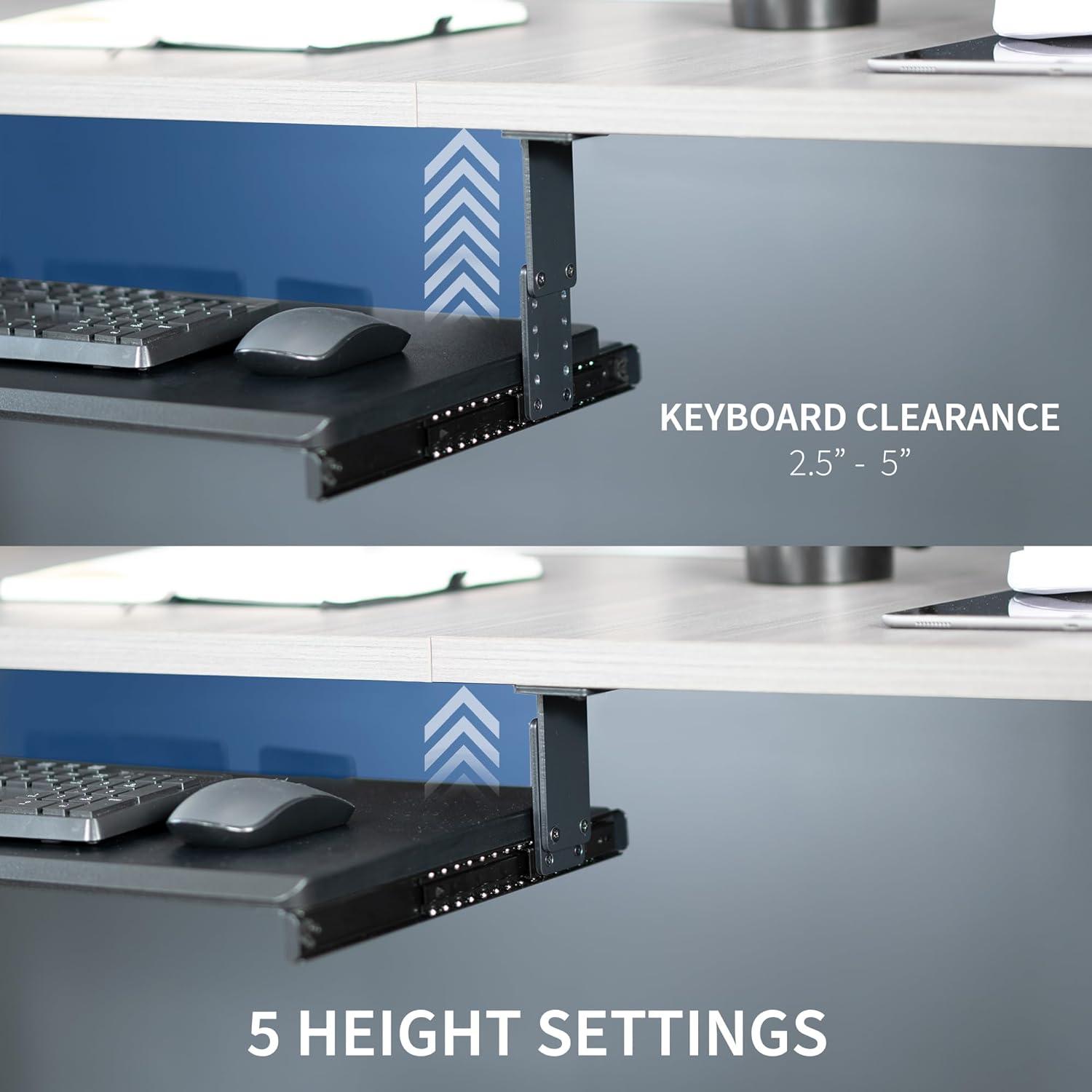 Black Adjustable Under Desk Keyboard Tray with Sliding Drawer