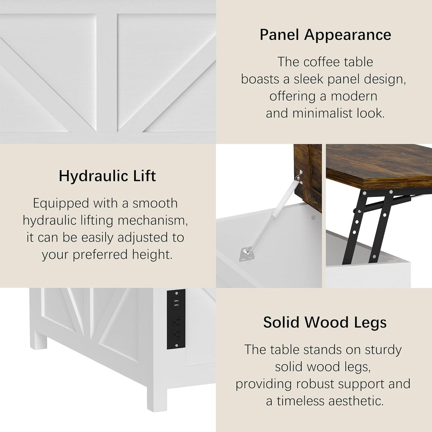 35'' Farmhouse Lift Top Coffee Table, Coffee Table with Storage and Large Hidden Storage, Square Coffee Table with Charging Station&USB Ports