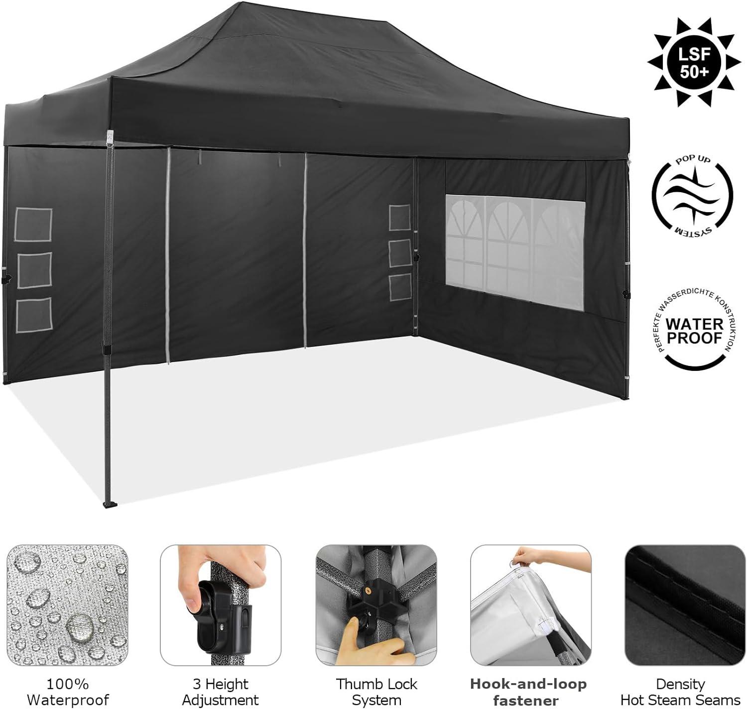 SANOPY 10' x 15' Pop up Canopy with 4 Removable Sidewalls, Heavy Duty Canopy with Upgraded Hexagonal Bracket, Instant Commercial Tent for Party, Portable Gazebo with Sangbags, Roller Bag, Black