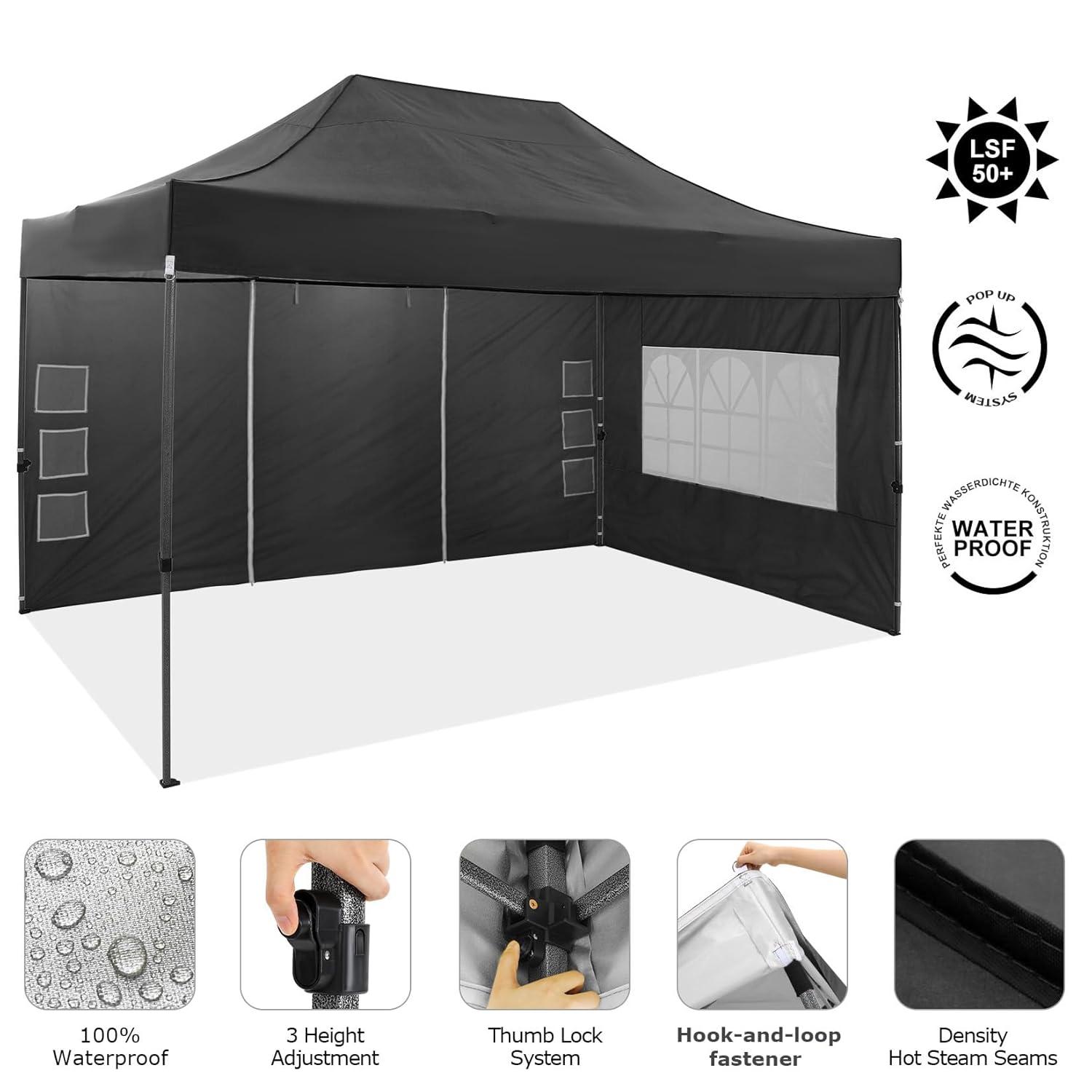 SANOPY 10x15 FT Pop Up Canopy with 4 Sidewall,Heavy Duty Canopy UPF 50+ All Season Wind Waterproof Commercial Outdoor Wedding Party Tents for Parties Canopy Gazebo with Carry Bag(Black)
