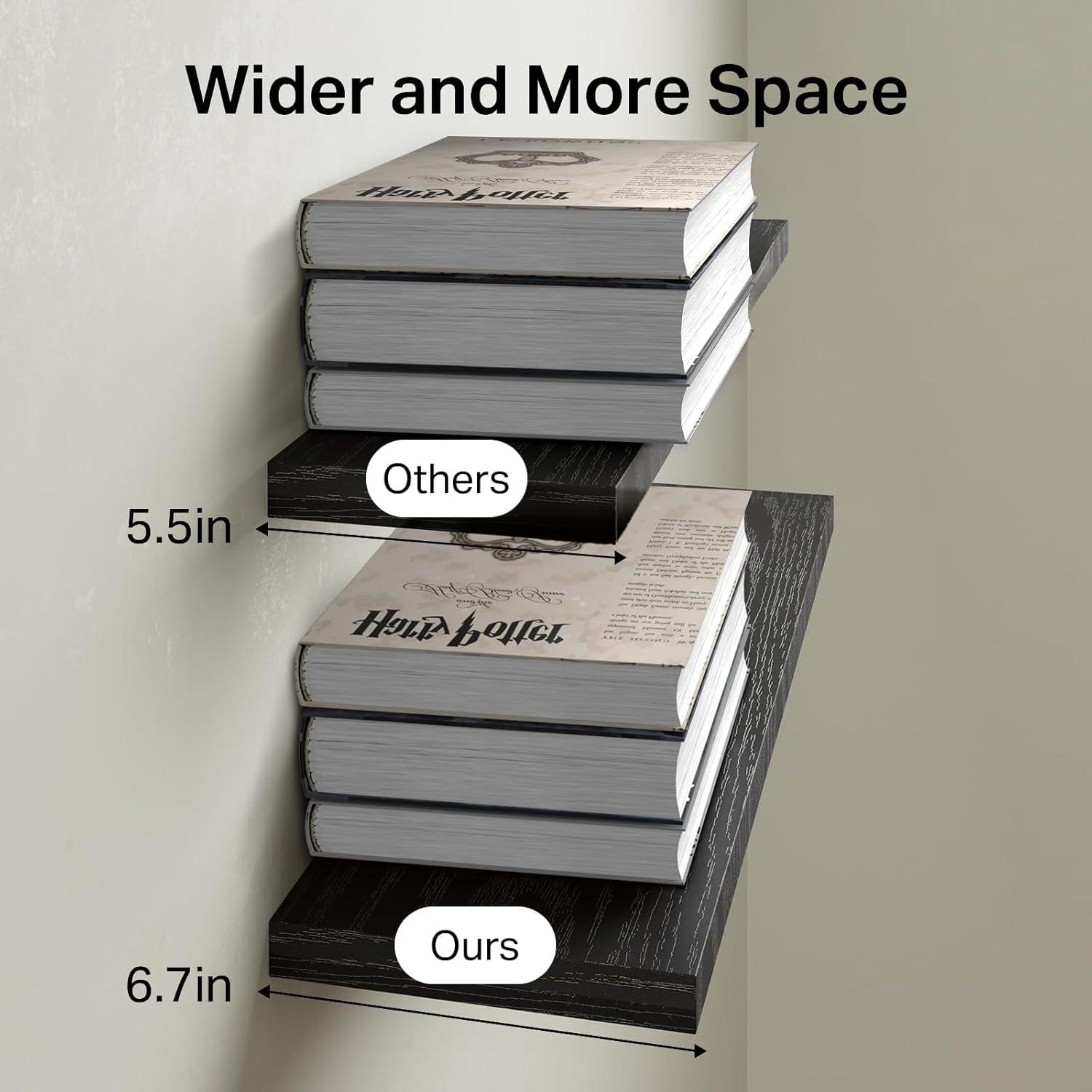 BAYKA Floating Shelves for Wall, 22.5 inches Wall Mounted Rustic Wood Shelves for Bathroom, Bedroom, Living Room, Floating Shelves for Books/Storage/Decor with 22lbs Capacity(Black,Set of 3)