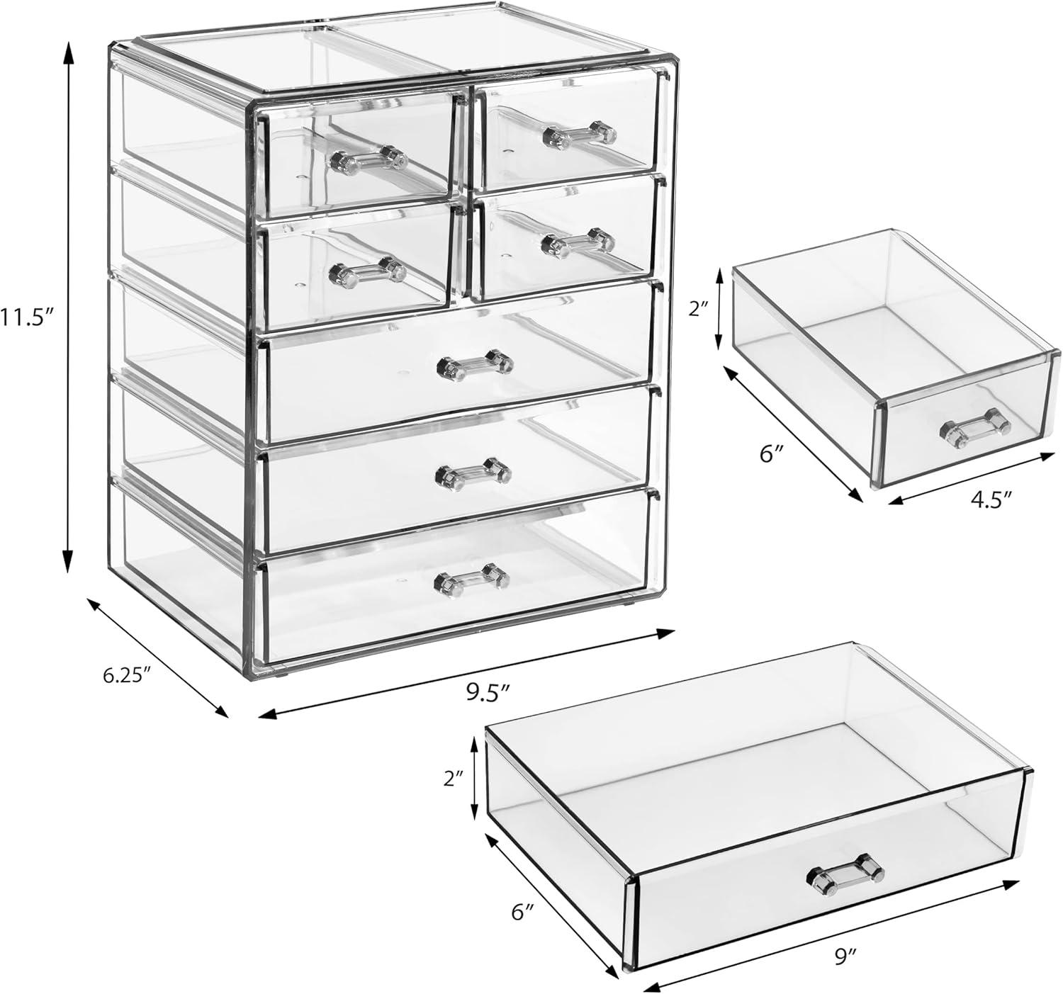 Sorbus Sorbus 7 Drawers Acrylic Makeup and Jewelry Cosmetics Organizer with Mesh Padding in Black