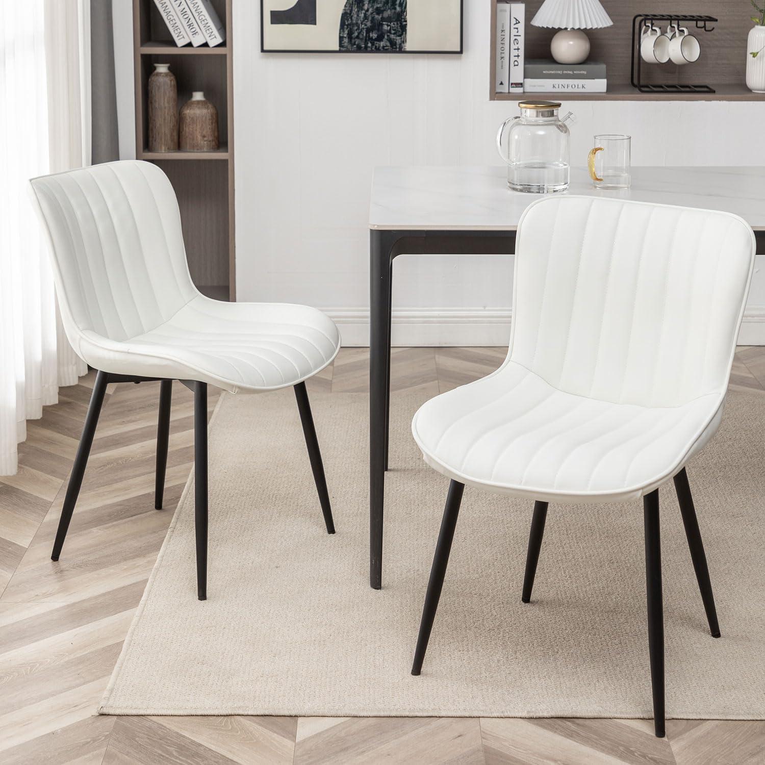 Modern Upholstered Leather Armless Dining Chairs Set of 2 White