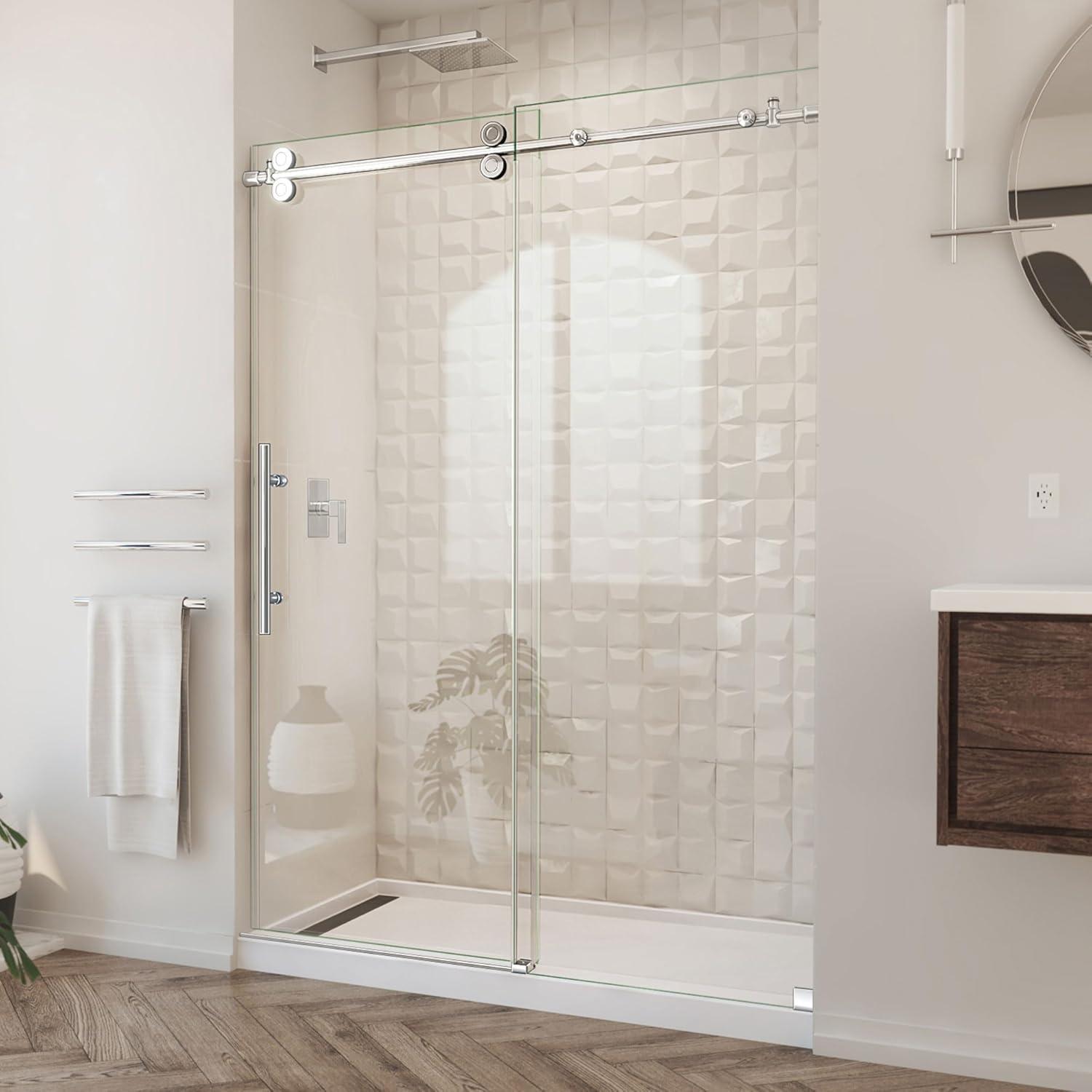 Enigma-XO 50" W x 76" H Sliding Frameless Shower Door with Clear Max™ Technology