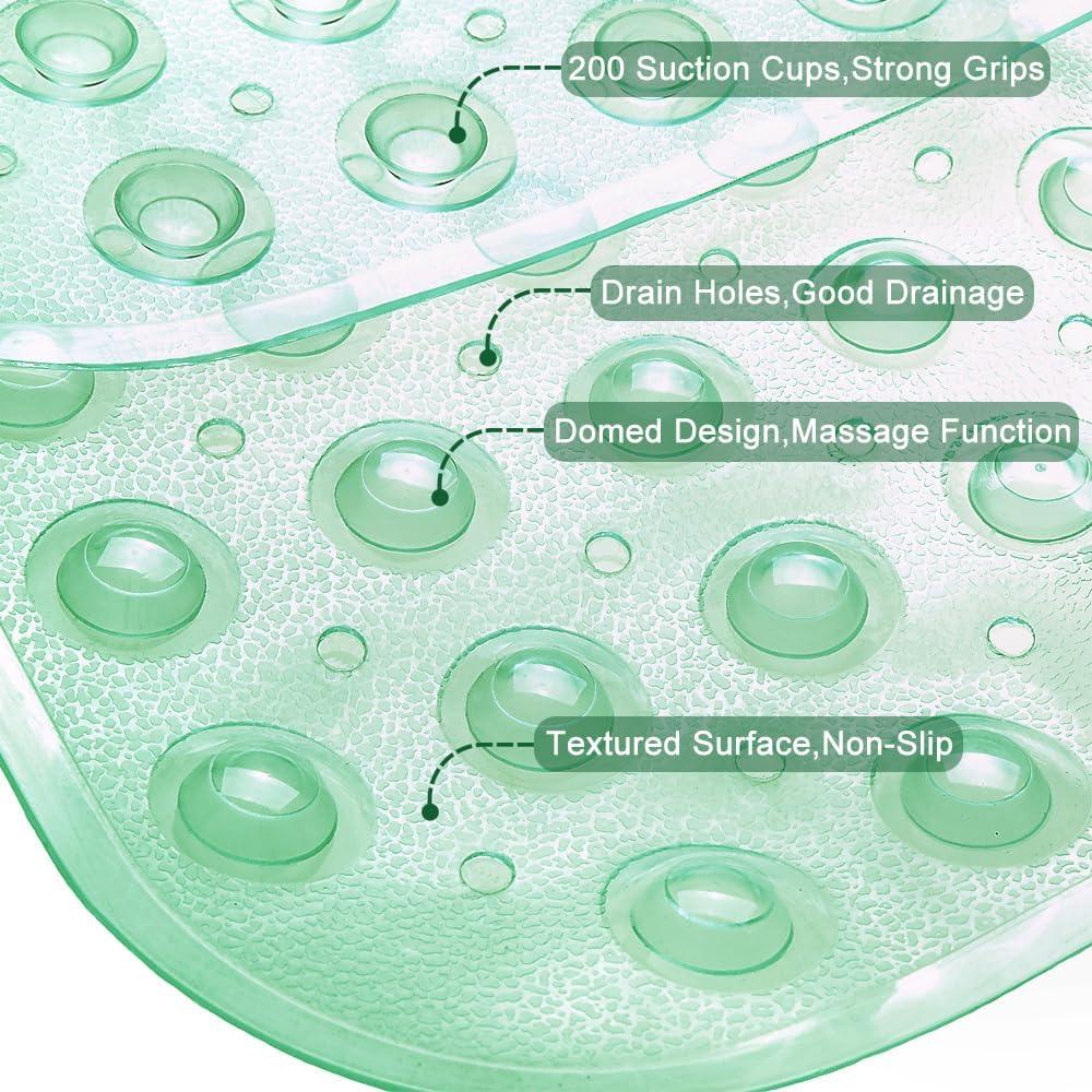 Bathtub and Shower Mats, Extra Long Non-Slip Bath Mat 39 x 16 Inch, Machine Washable Bath Tub Mat with Suction Cups & Drain Holes for Bathroom, Pale Green