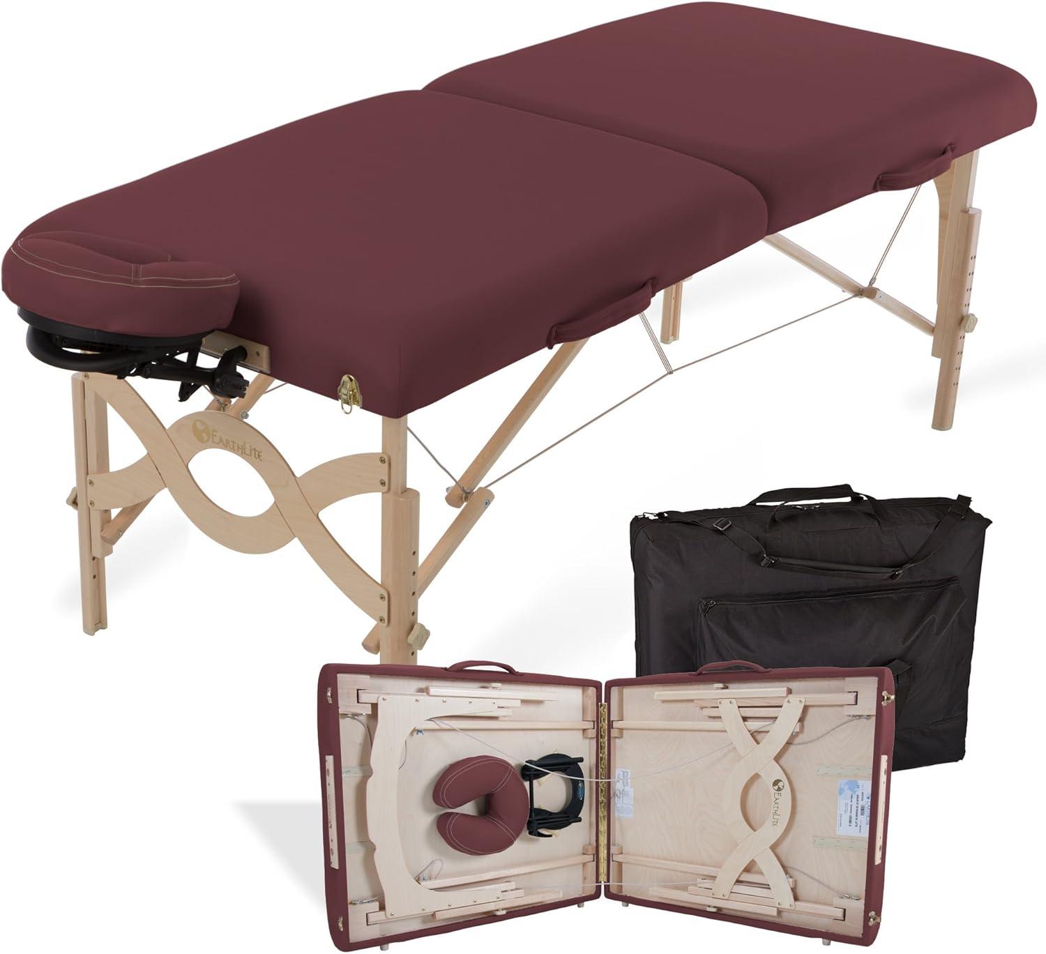 Avalon Burgundy Portable Massage Table with Maple Legs and Carry Case