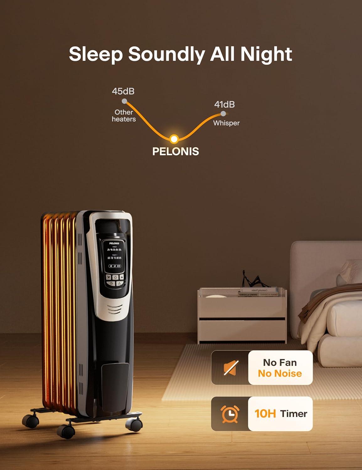 Black Radiant Oil Filled Tower Heater with Thermostat