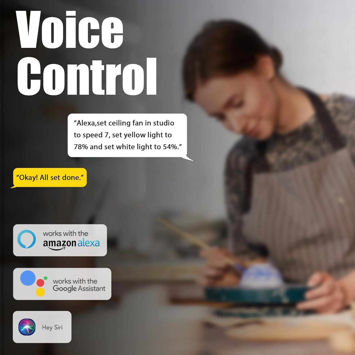 52" 5 Baldes Smart Wifi Ceiling Fan with Remote and Dimmable LED Light Dark Wood