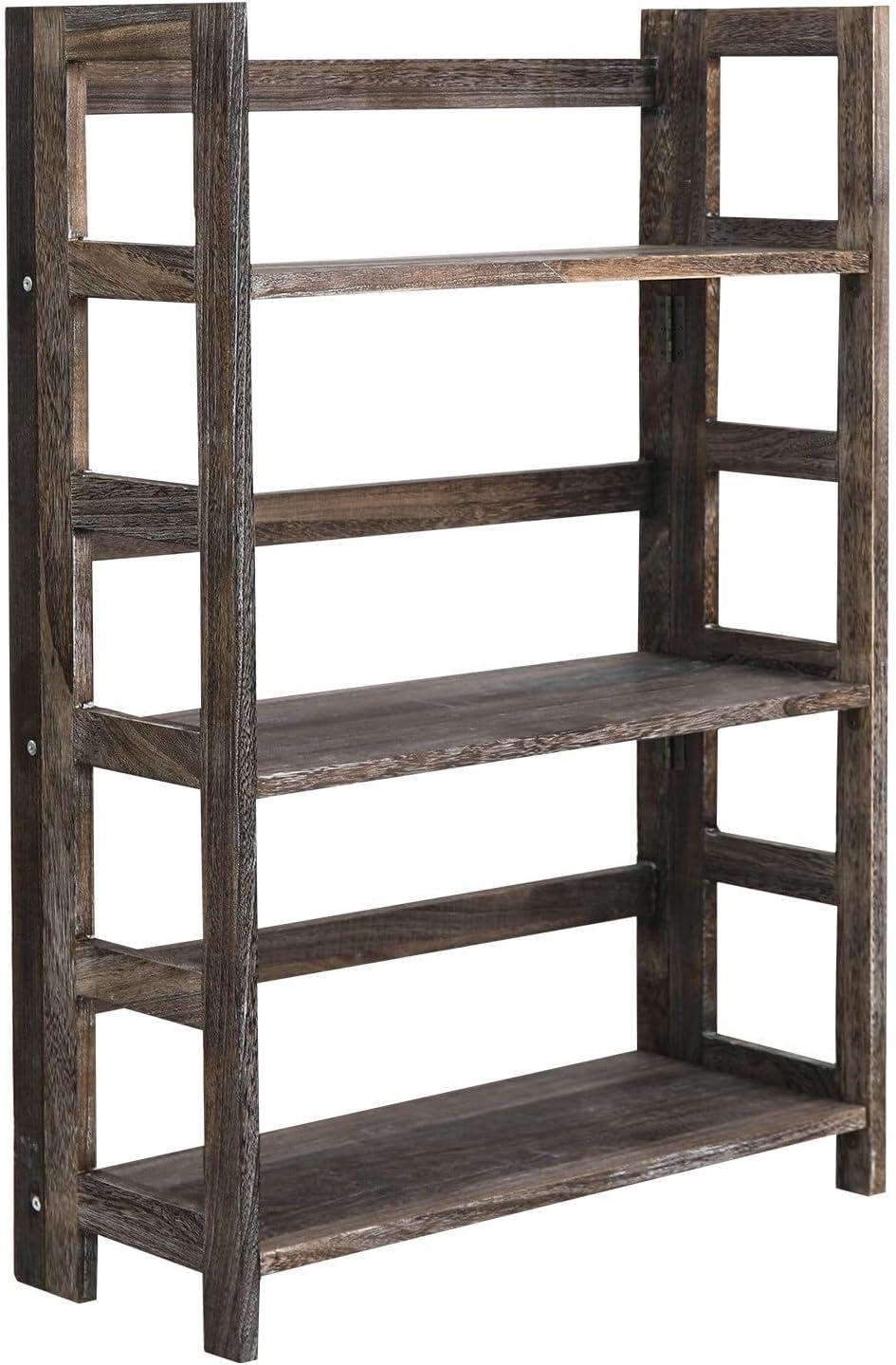 Walnut 48" Freestanding 4-Tier Folding Bookshelf