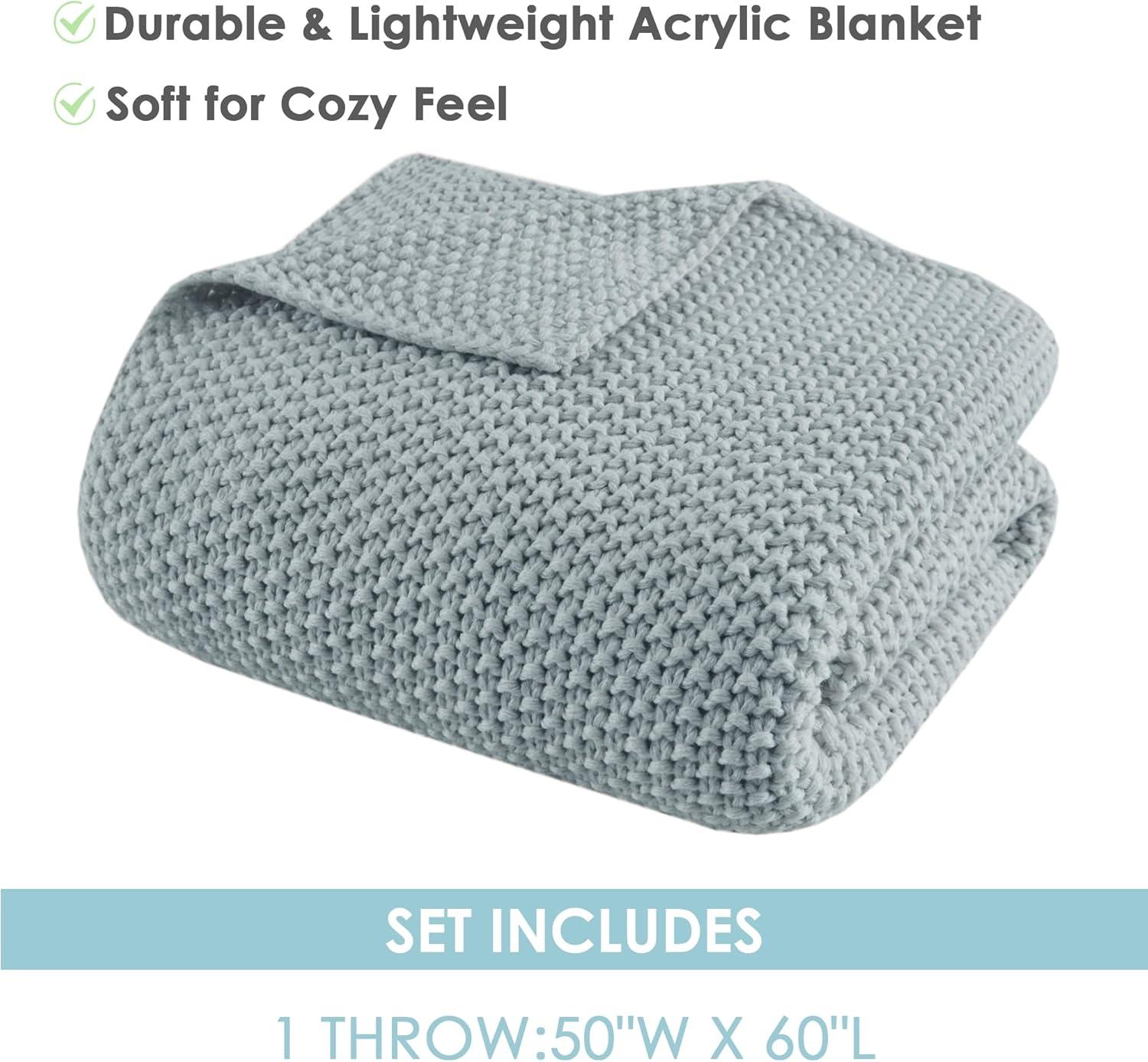 Ink+Ivy 50"x60" Bree Knit Throw Blanket Light Blue: Acrylic, Cozy, Machine Washable, for Sofa