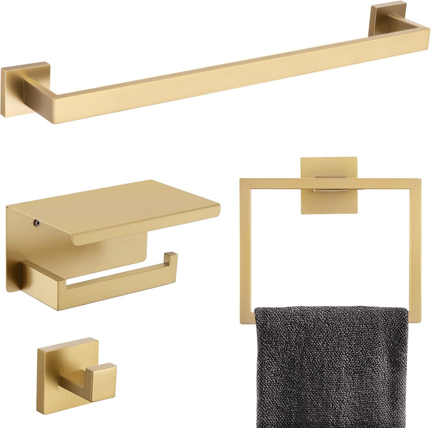 Brushed Gold Stainless Steel 4-Piece Bathroom Hardware Set