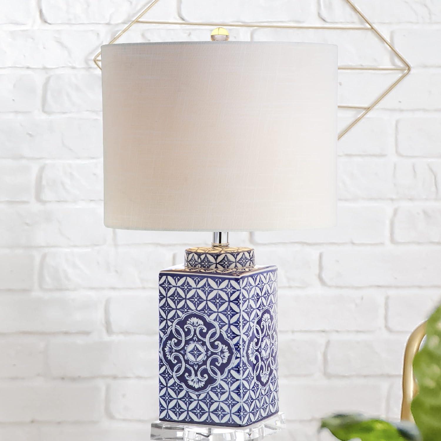 Chinoiserie Blue and White Ceramic 23" Table Lamp with Linen Shade