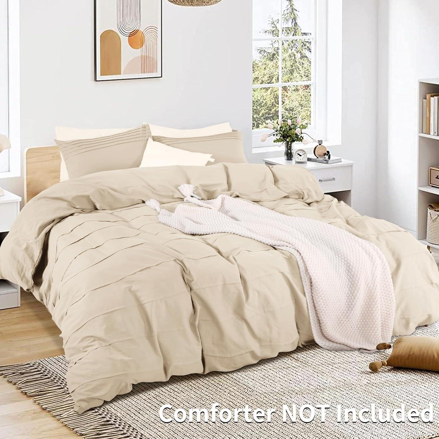 NEXHOME PRO Duvet Cover Set 100% Washed Cotton Oversized Queen 98"x98", Organic Natural Linen Look Textured 3 Pieces Bedding Set Apricot Yellow with Zipper Closure, Breathable, Soft (No Comforter)