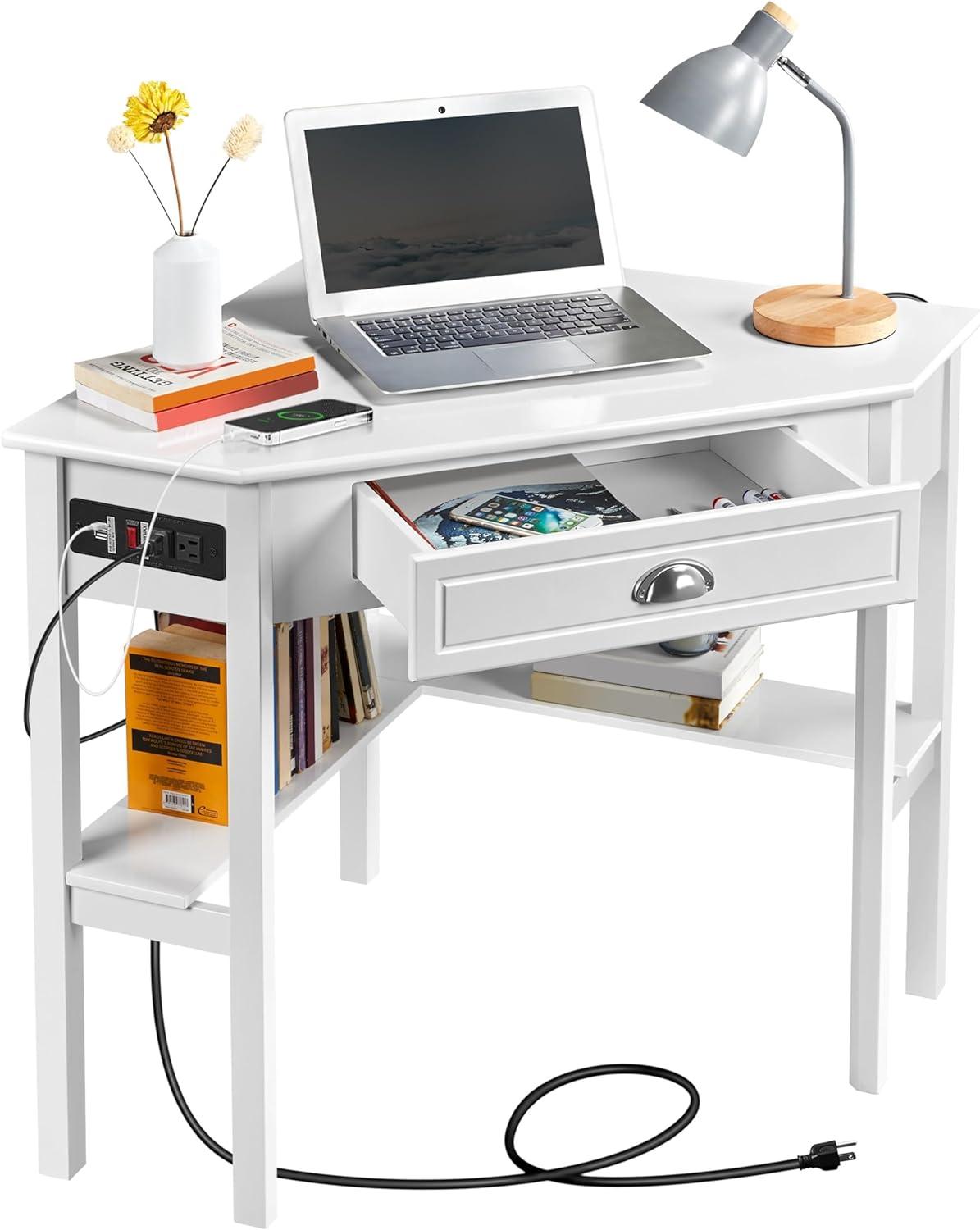 Yaheetech Corner Computer Desk Workstation with Power Outlet