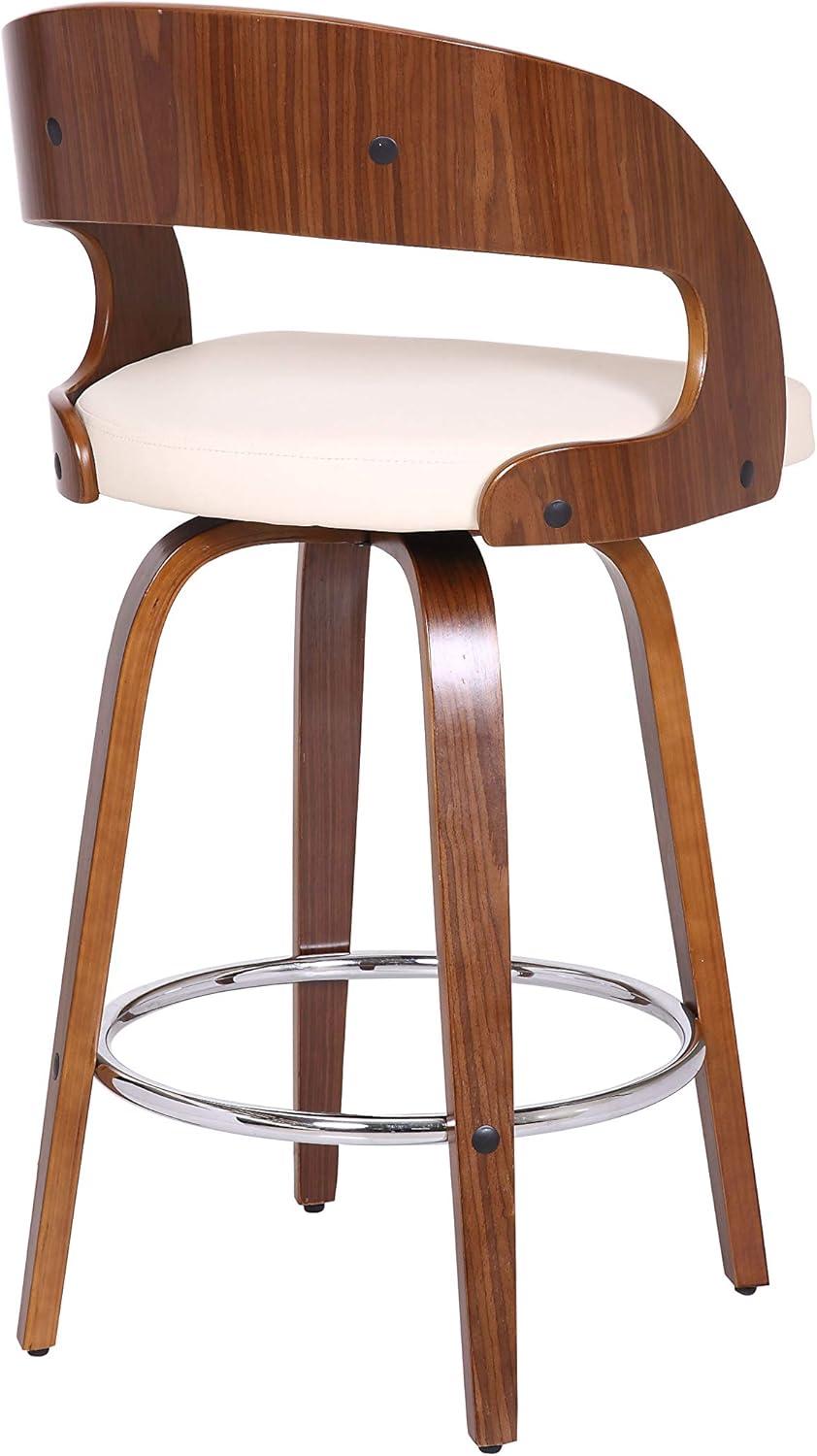 Shelly Cream and Walnut Wood Swivel Bar Stool