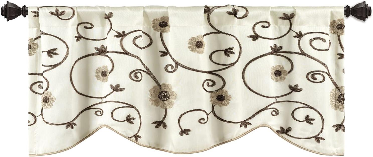 Lush Decor 100% Polyester Royal Garden Faux Silk Embroidered Valance Neutral Single 18x42