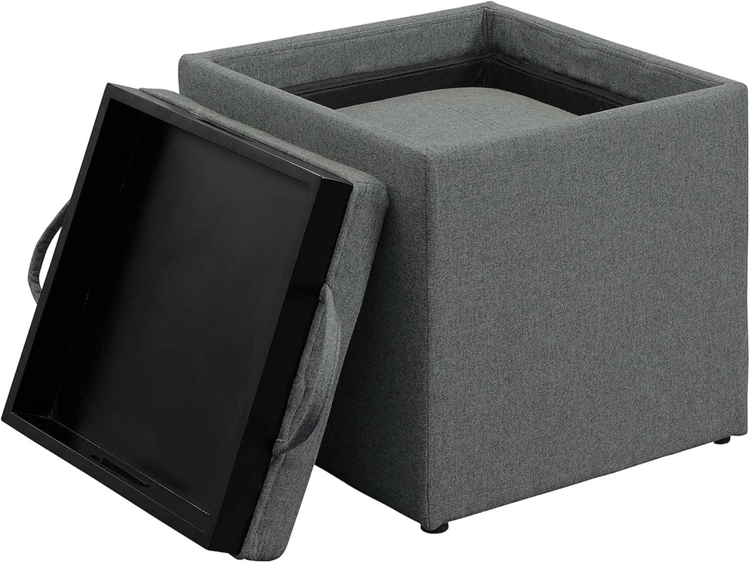 Park Avenue Soft Gray 18" Ottoman with Reversible Tray and Footstool