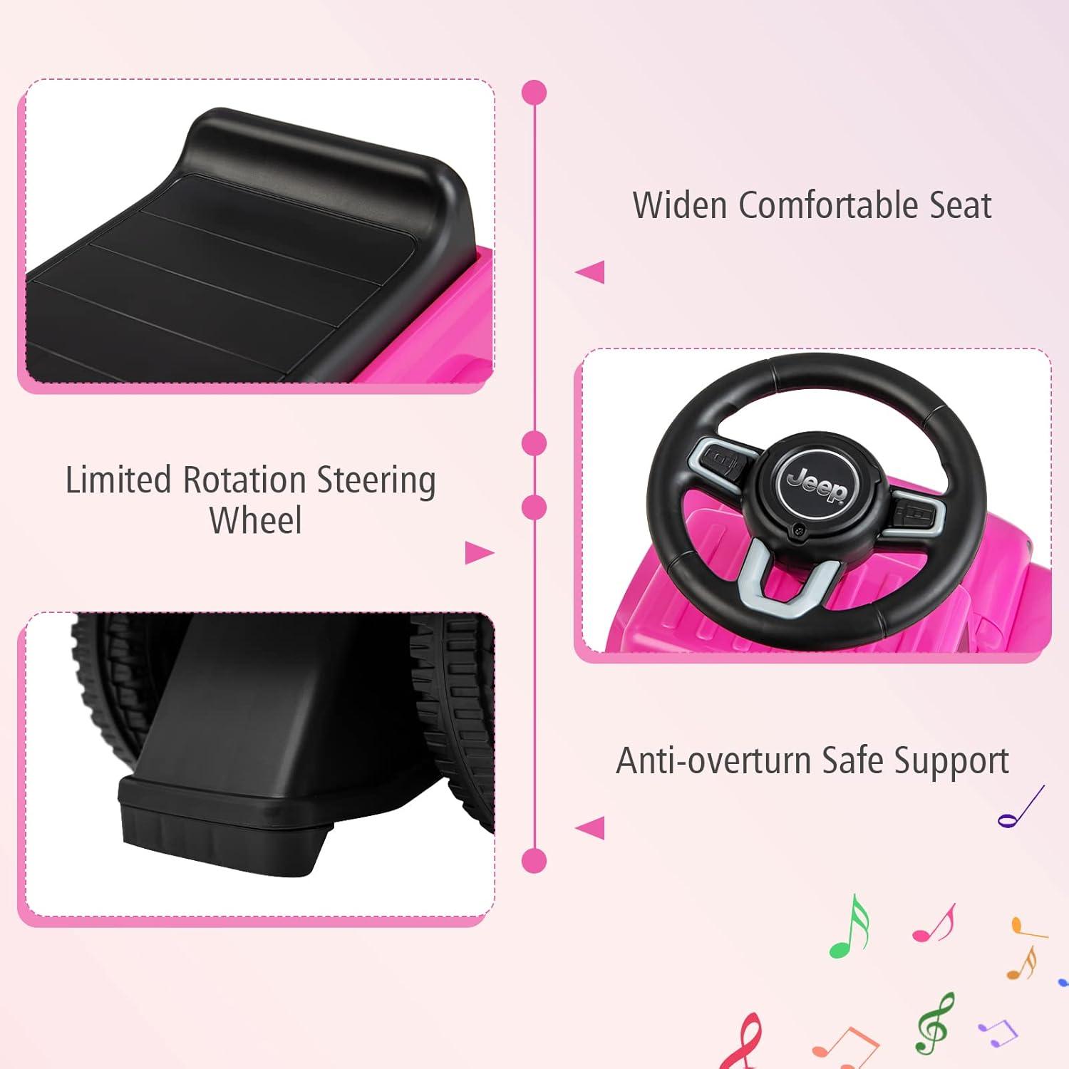 Pink Licensed Jeep Ride-On Push Car with Engine Sound