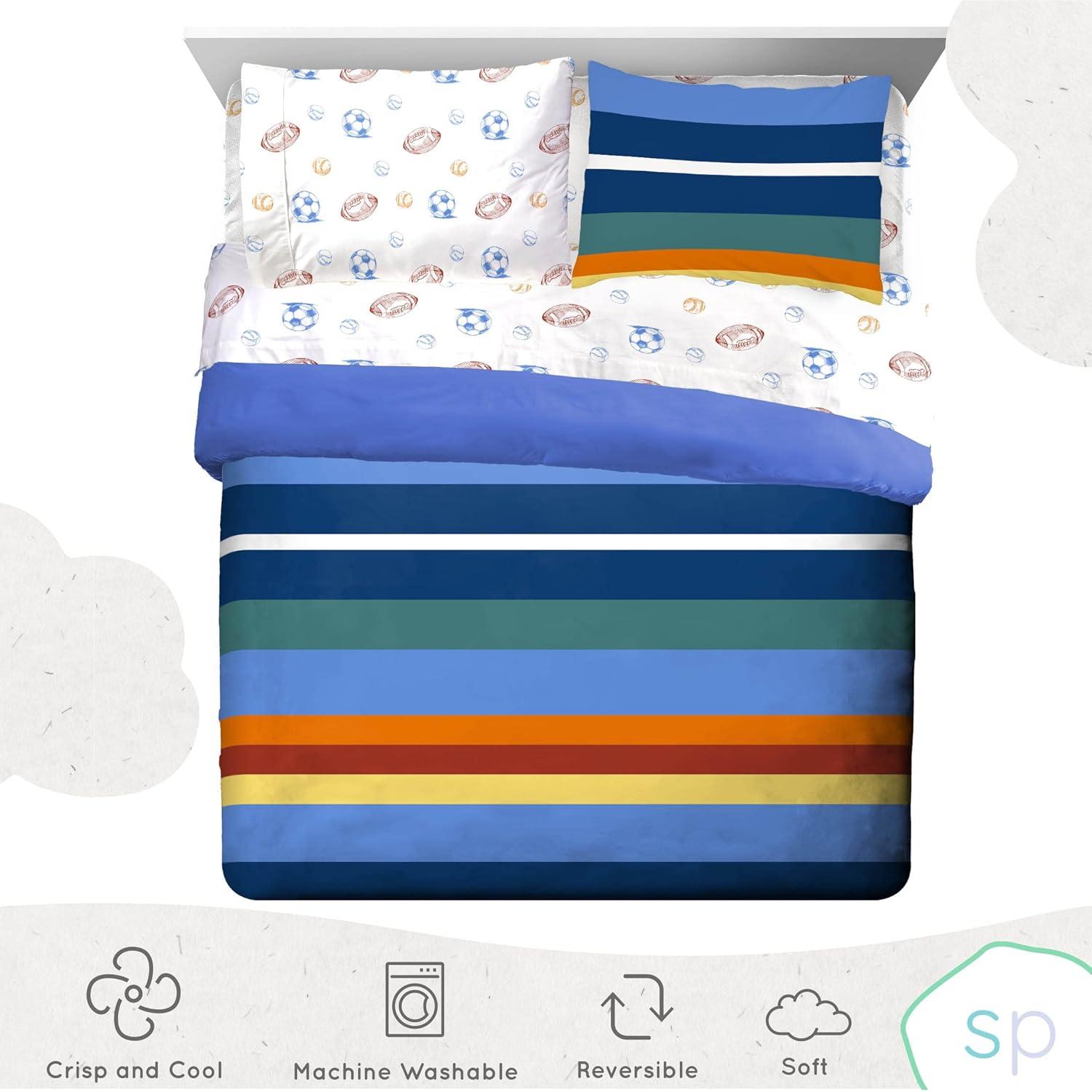 Saturday Park Vintage Stripe & Sports 100% Organic Cotton Queen Bed Set